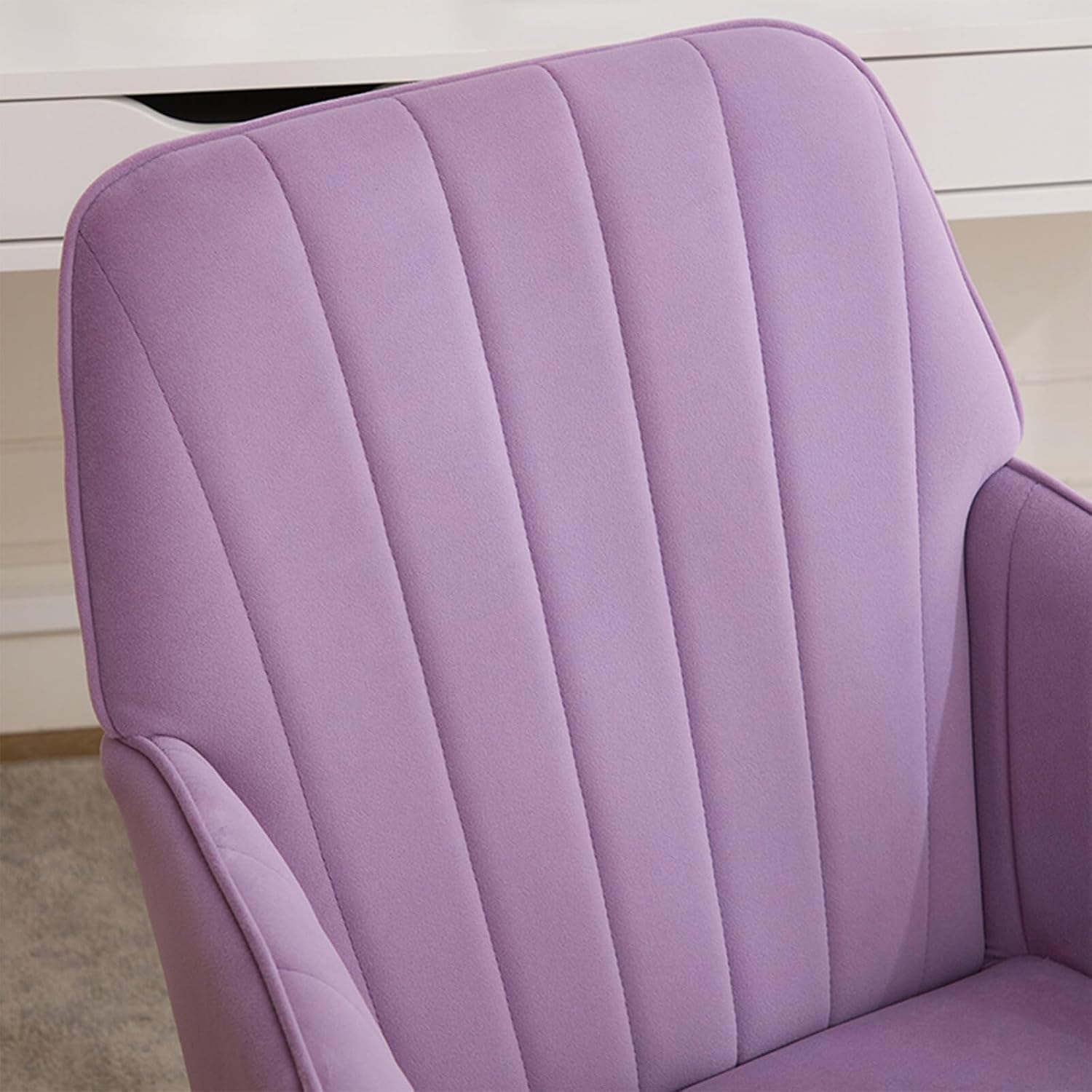 Lilac Velvet Office Chair, Ergonomic Adjustable Swivel Desk Chair with Silver Base and Comfortable Backrest for Home and Bedroom - Platinum-Level Office Chairs