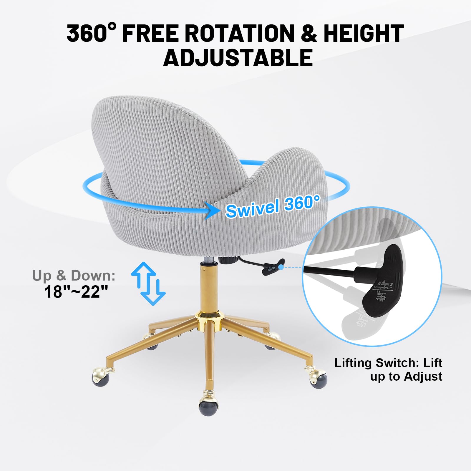 Nrizc Velvet Office Desk Chair, Upholstered Home Office Desk Chairs with Adjustable Swivel Wheels, Ergonomic Office Chair for Living Room, Bedroom, Office, Vanity Study (Beige) Platinum-Level Office Chairs