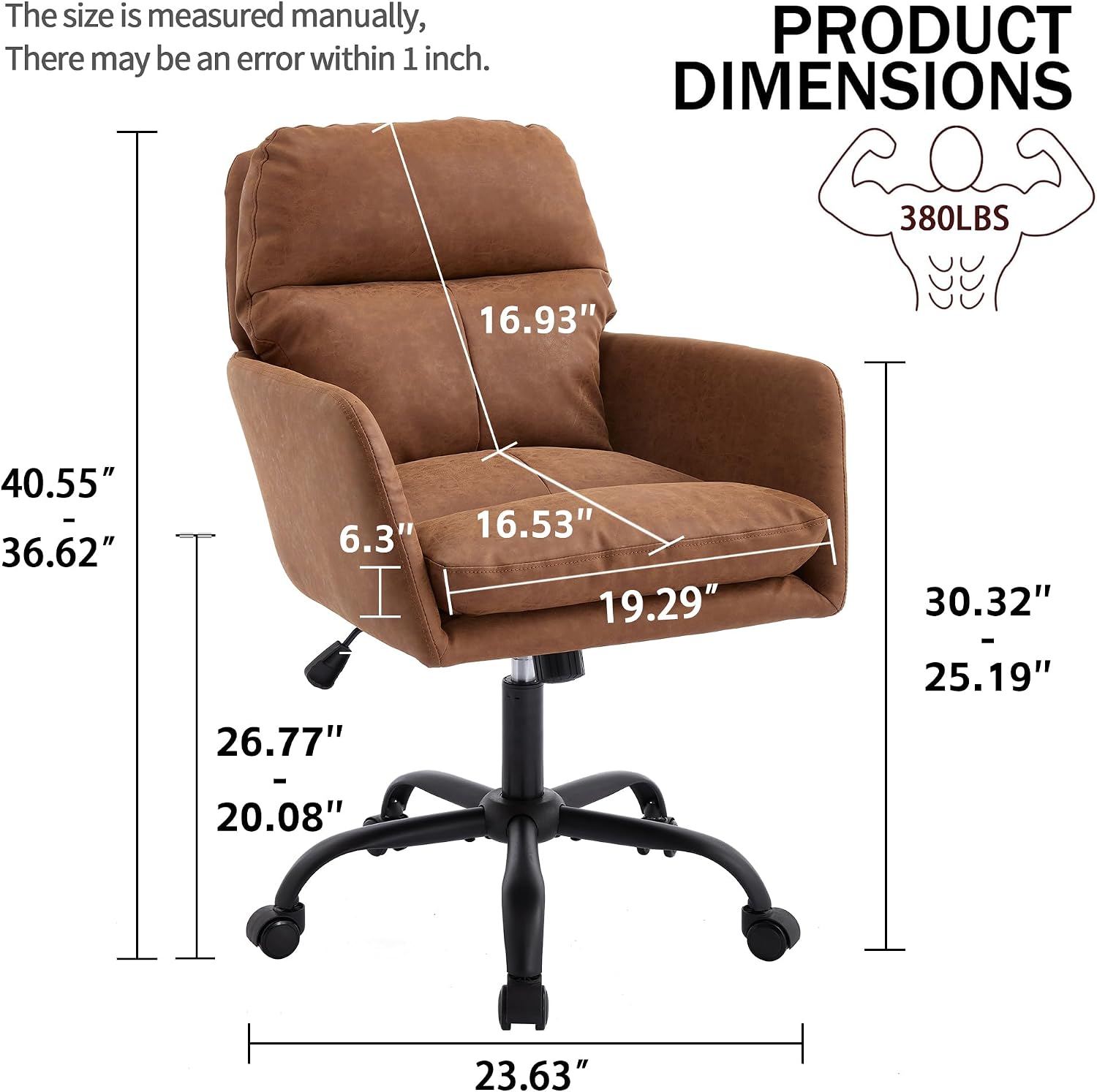 Brown PU Leather Office Chair, Adjustable Height