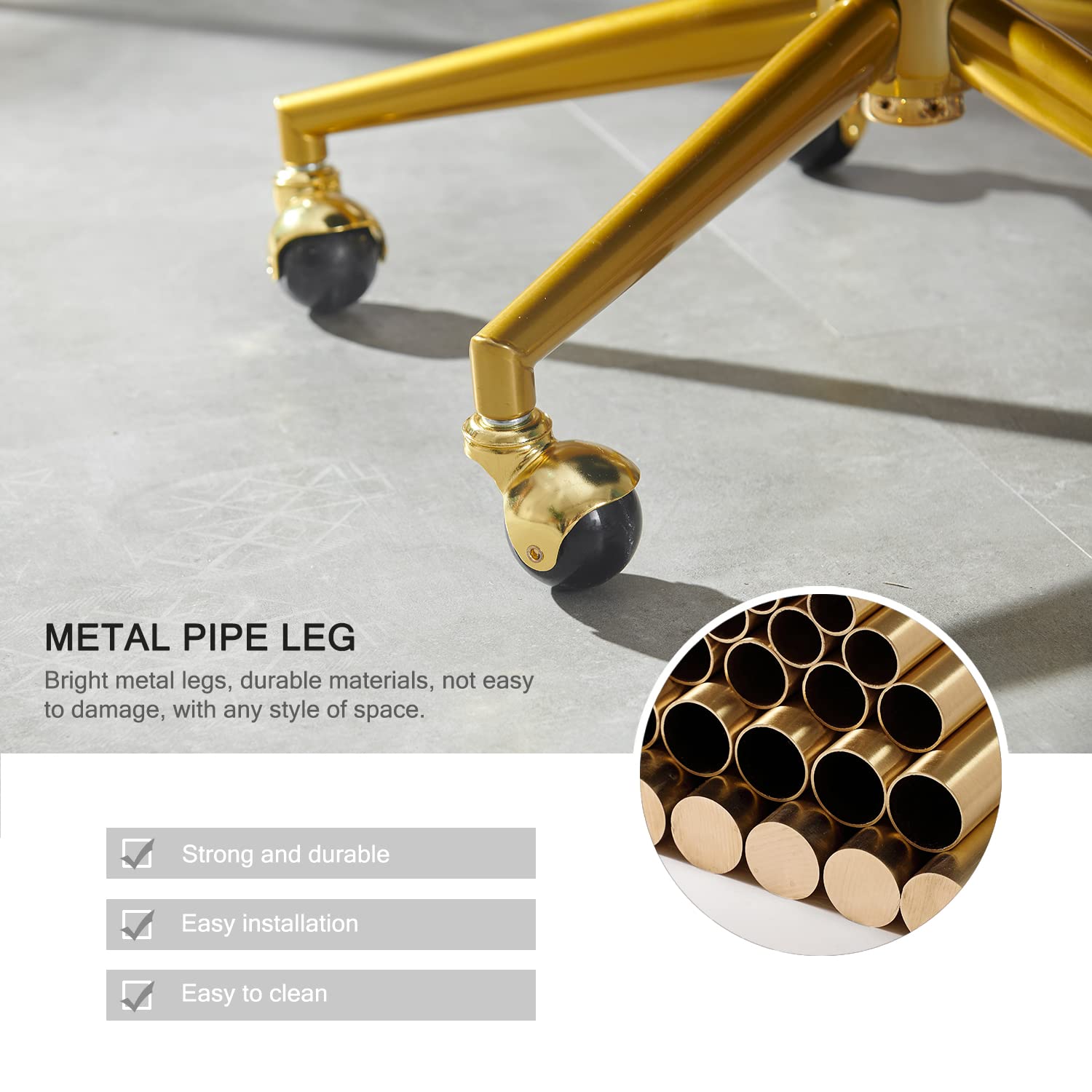 Nrizc Velvet Office Desk Chair, Upholstered Home Office Desk Chairs with Adjustable Swivel Wheels, Ergonomic Office Chair for Living Room, Bedroom, Office, Vanity Study (Beige) Platinum-Level Office Chairs