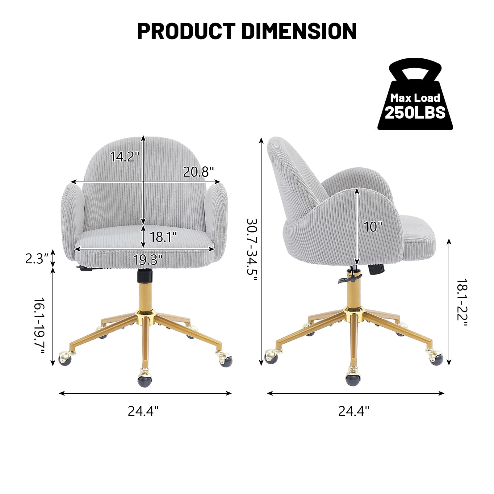 Nrizc Velvet Office Desk Chair, Upholstered Home Office Desk Chairs with Adjustable Swivel Wheels, Ergonomic Office Chair for Living Room, Bedroom, Office, Vanity Study (Beige) Platinum-Level Office Chairs