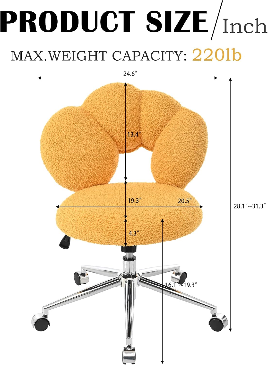 Teddy Fabric Adjustable Swivel Office Chair, Yellow - Platinum-Level Office Chairs