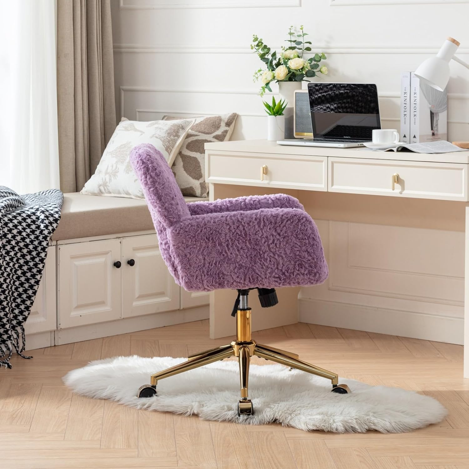 A&A Furniture Violet Velvet Chair, Golden Metal Base - Platinum-Level Office Chairs
