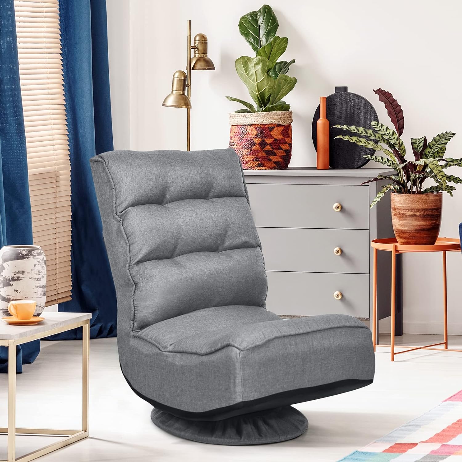 Gray Swivel 360 Degree Folding Linen Floor Gaming Chair - Platinum-Level Office Chairs
