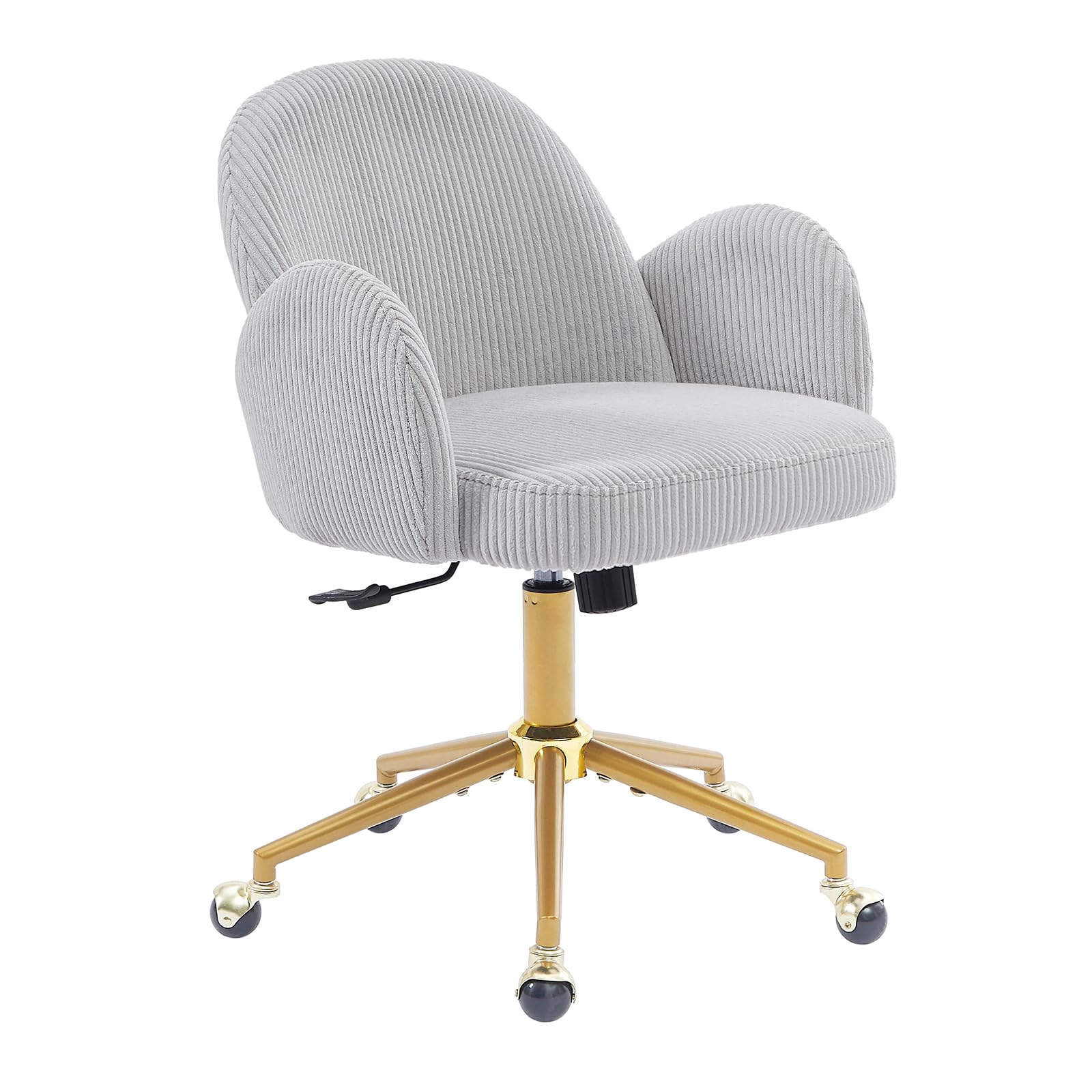 Nrizc Velvet Office Desk Chair, Upholstered Home Office Desk Chairs with Adjustable Swivel Wheels, Ergonomic Office Chair for Living Room, Bedroom, Office, Vanity Study (Beige) Platinum-Level Office Chairs