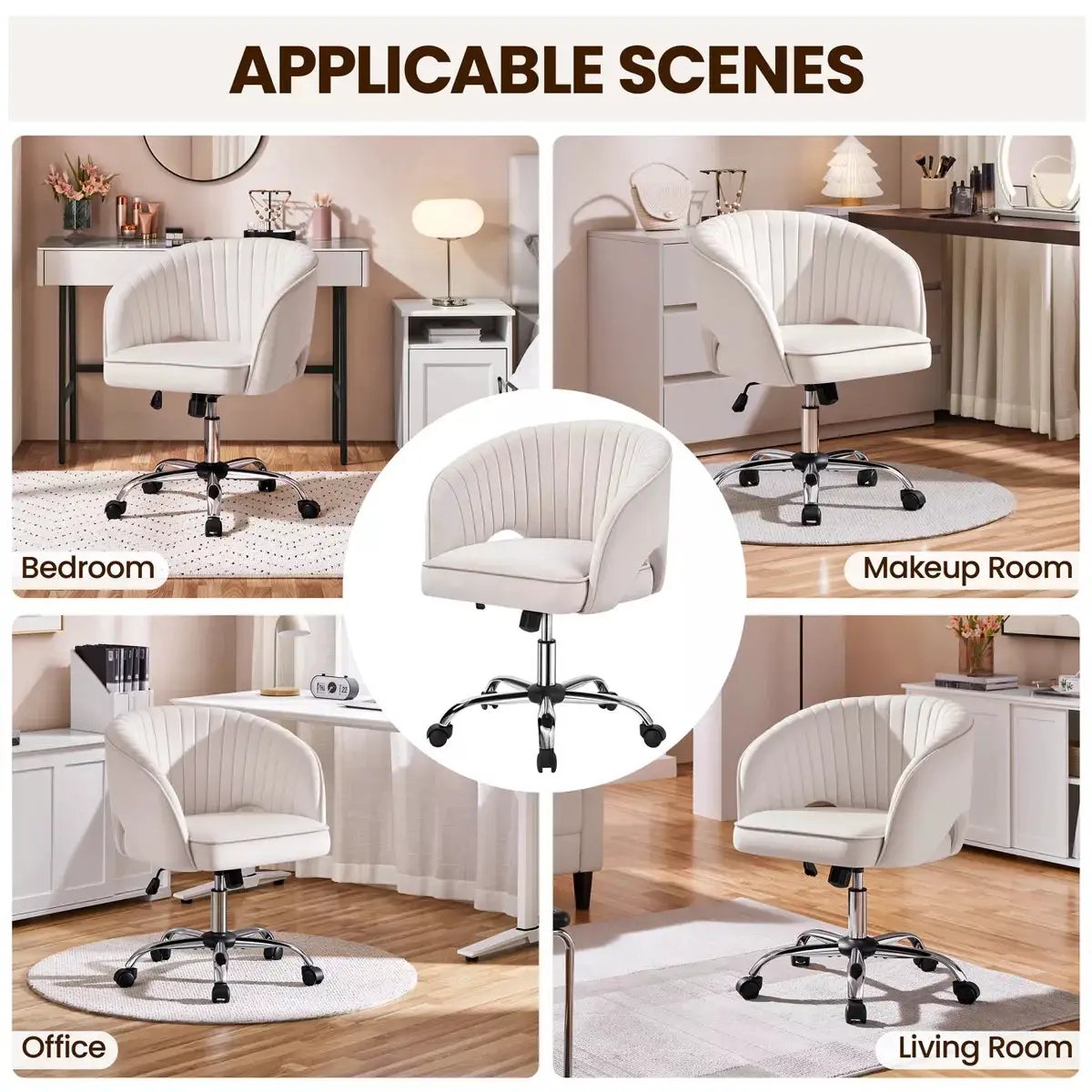 Yaheetech Rolling Office Chair Armchair with Tufted Barrel