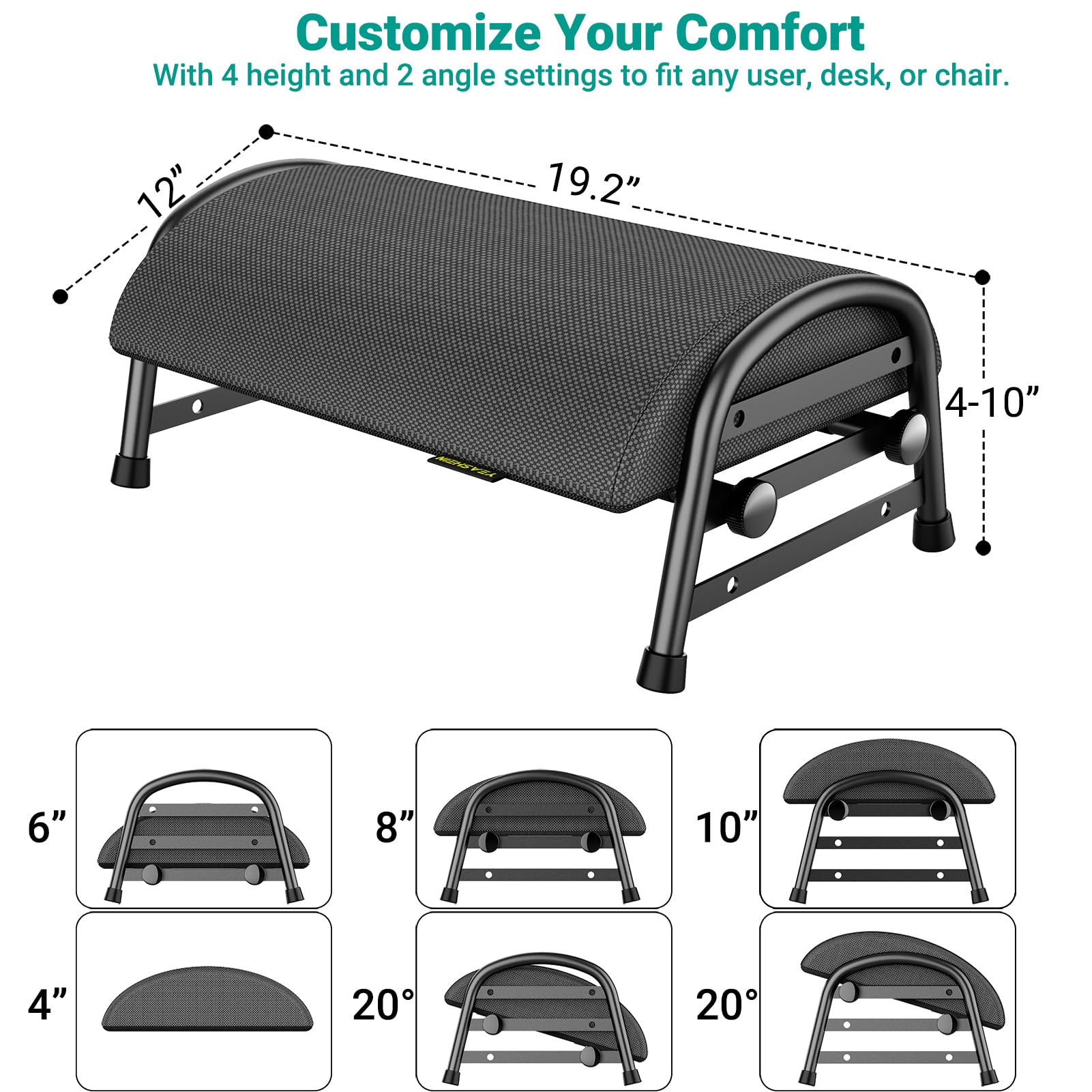 Adjustable Under Desk Foot Rest Ergonomic Memory Foam