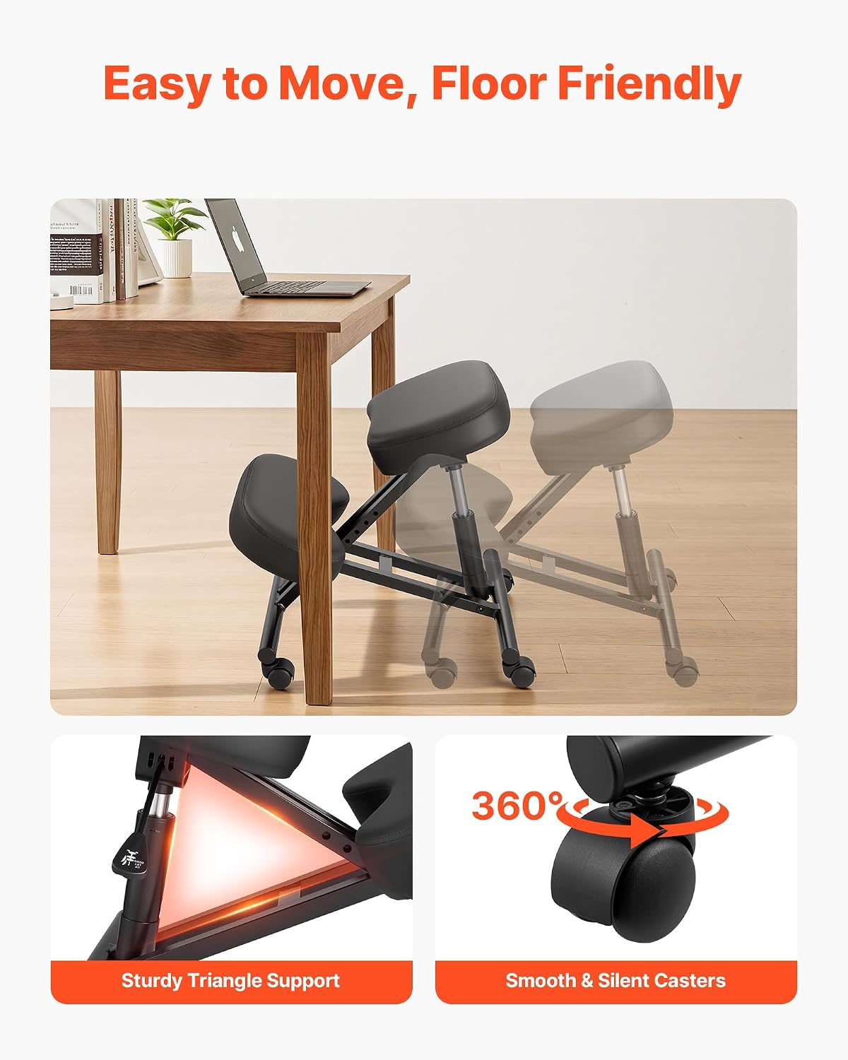 Black Rolling Kneeling Chair, X Shaped Ergonomic Posture Knee Chair
