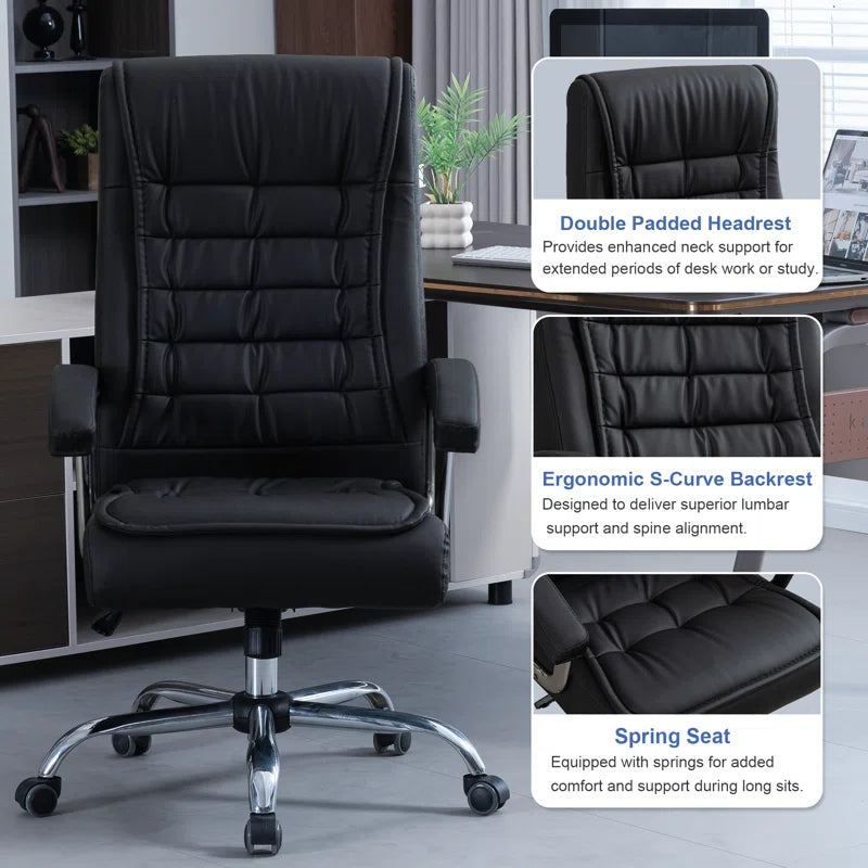 Allard Ergonomic Faux Tufted Leather Executive Office Chair with Padded Armrest