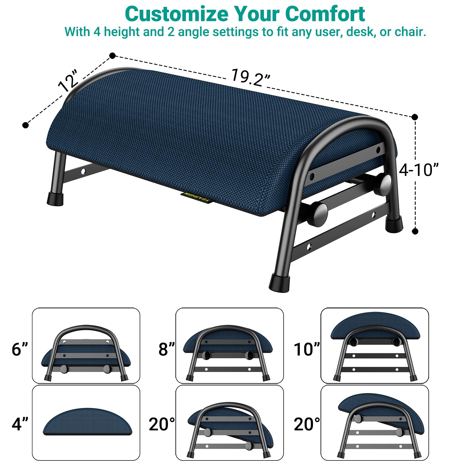 Adjustable Under Desk Foot Rest Ergonomic Memory Foam