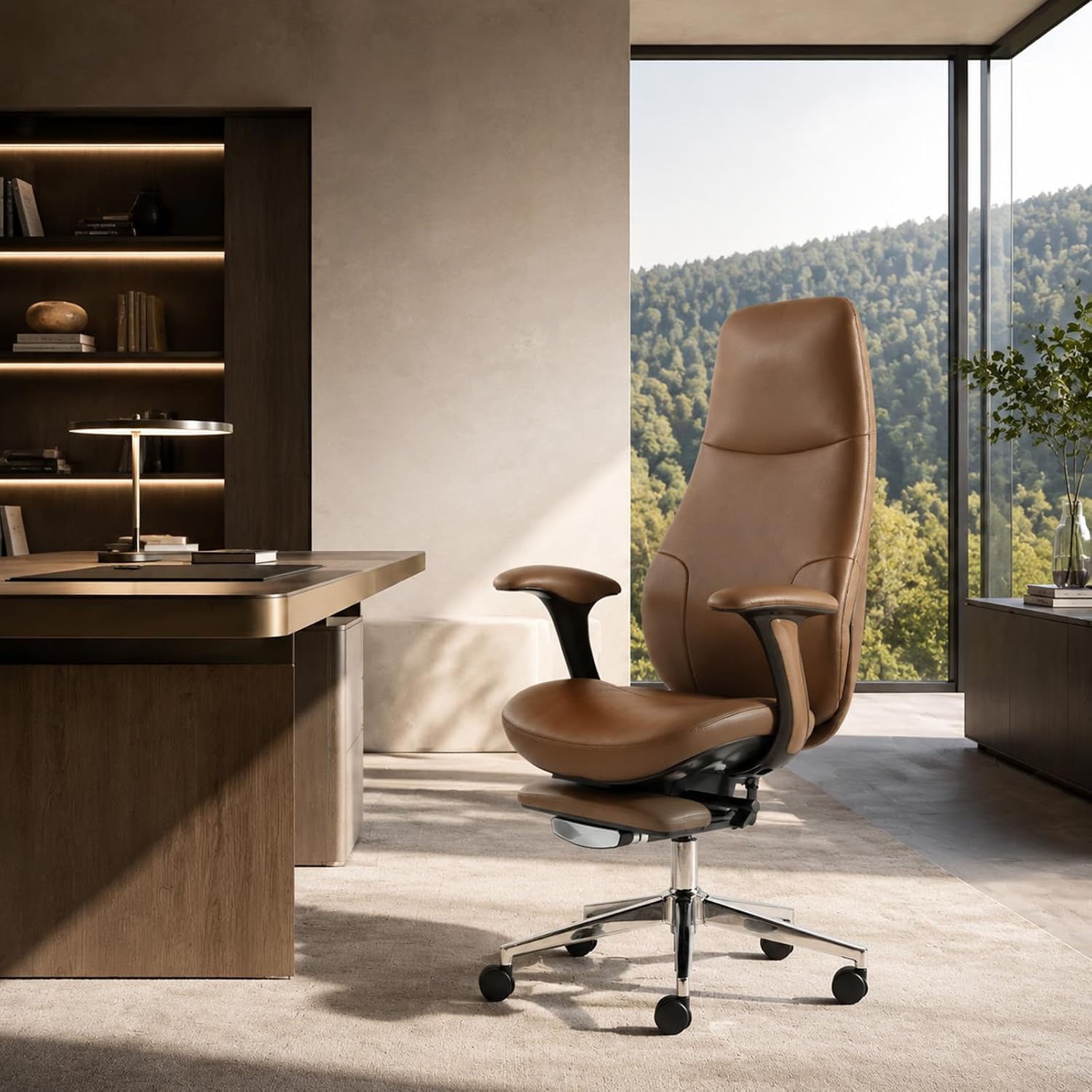 FurniBaron brown full-grain leather executive chair in office