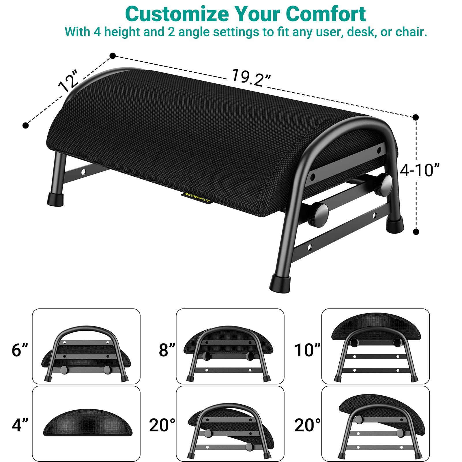 Adjustable Under Desk Foot Rest Ergonomic Memory Foam