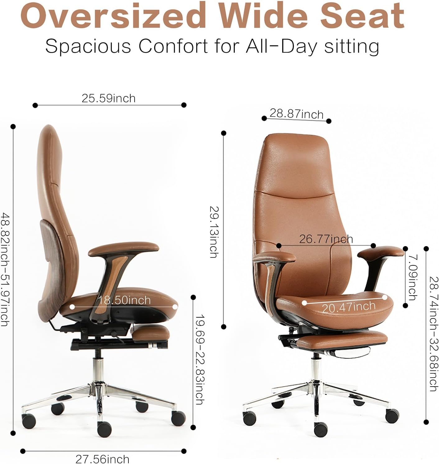 FurniBaron brown full-grain leather executive chair dimensions