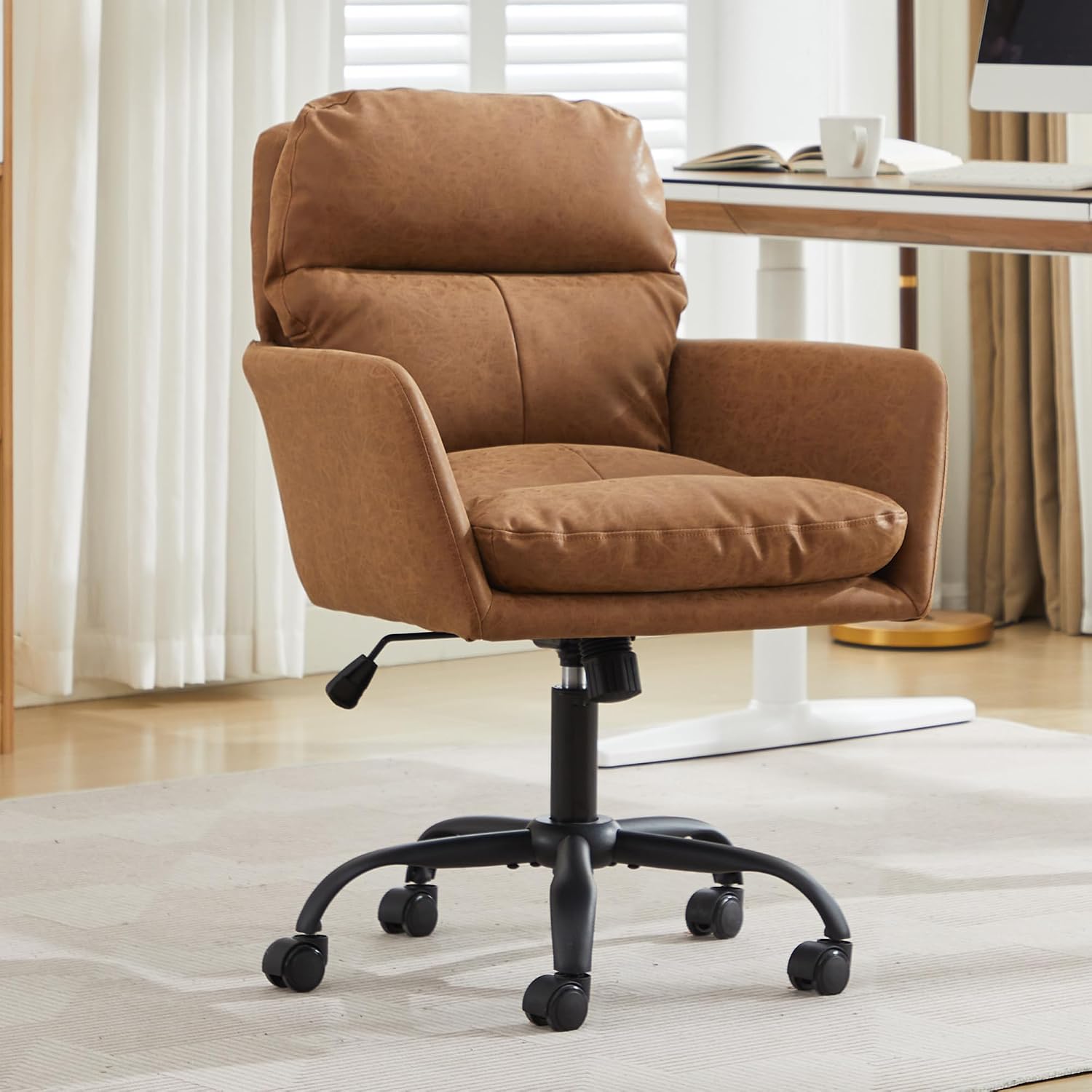 Brown PU Leather Office Chair, Adjustable Height