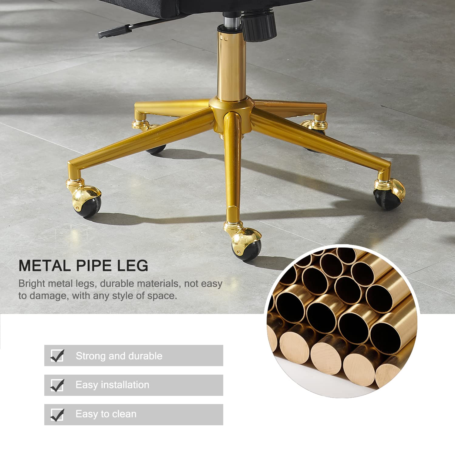 Nrizc Velvet Office Desk Chair, Upholstered Home Office Desk Chairs with Adjustable Swivel Wheels, Ergonomic Office Chair for Living Room, Bedroom, Office, Vanity Study (Beige) Platinum-Level Office Chairs