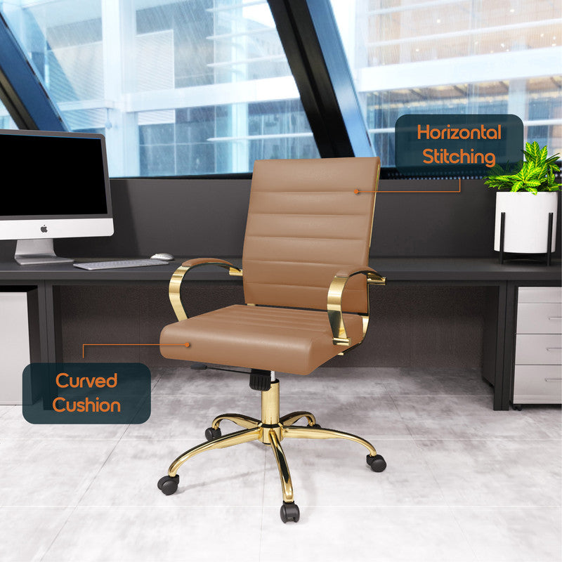 Set of 2 brown leather office chairs – view 6