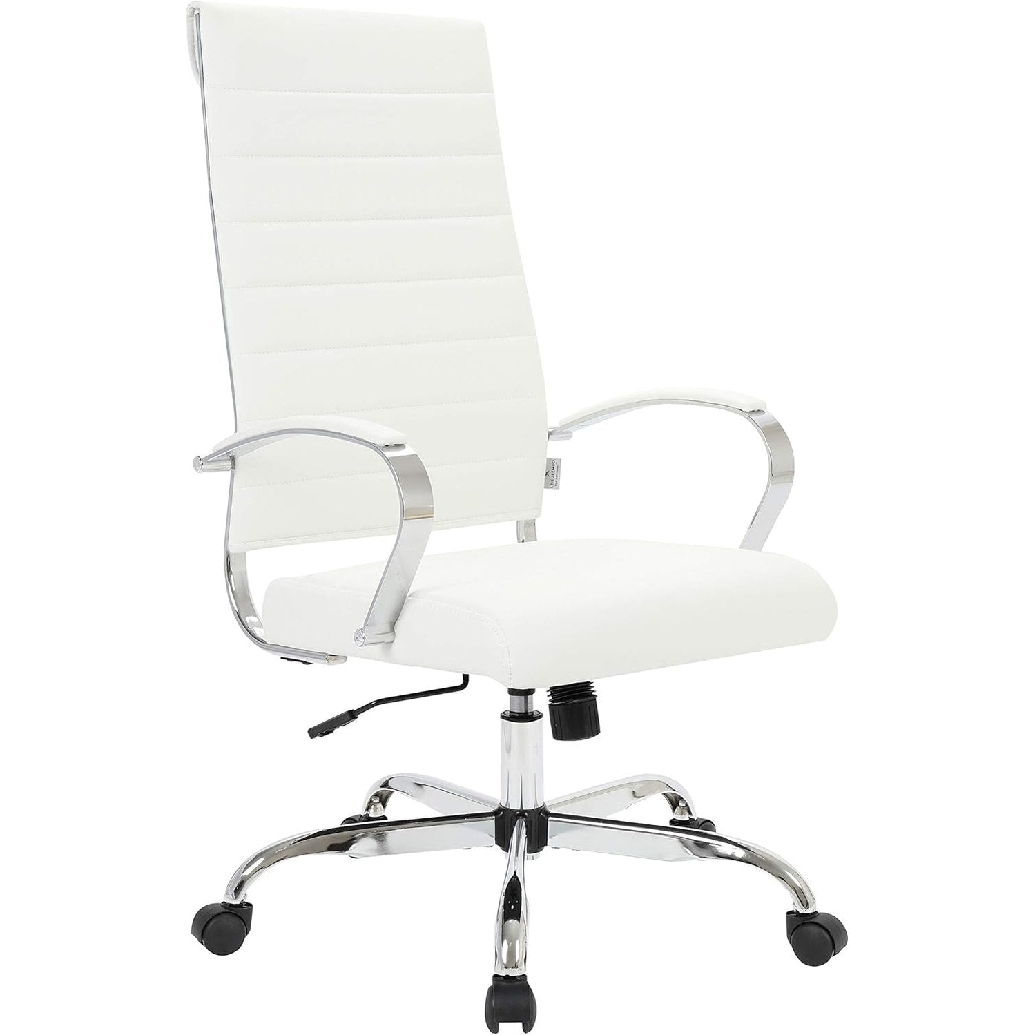 Leisuremod Benmar Modern High-Back Office Chair, 360-Degree Adjustable Swivel Task Furniture in Leather Upholstery with Ribbed Backrest for Home and Office