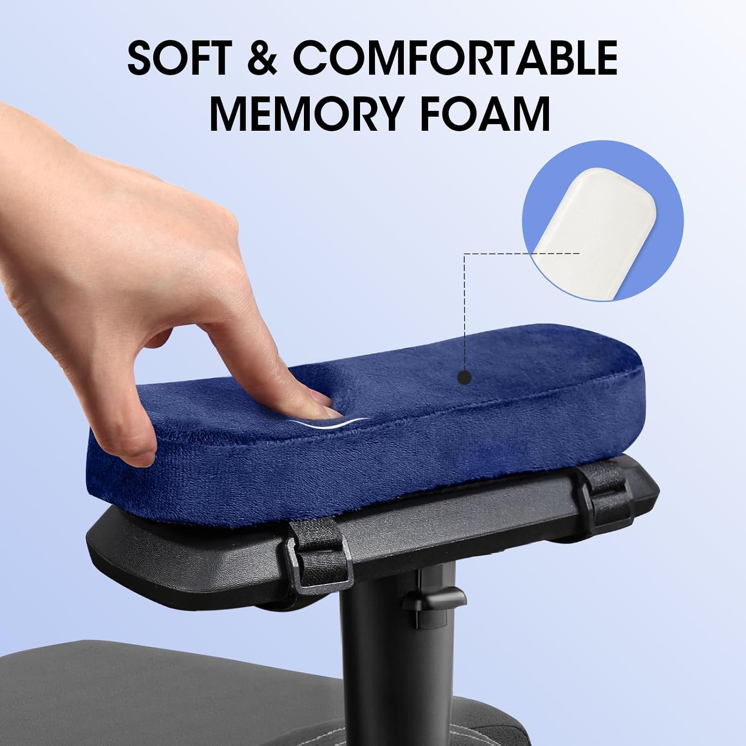 ZNCMRR 2 Pack Office Chair Armrest Pads Covers with Memory Foam(Blue) | Adjustable Elbow Pillow for Forearm Pressure Relief, Arm Rest Covers for Office Chairs, Wheelchair, Comfy Gaming Chair