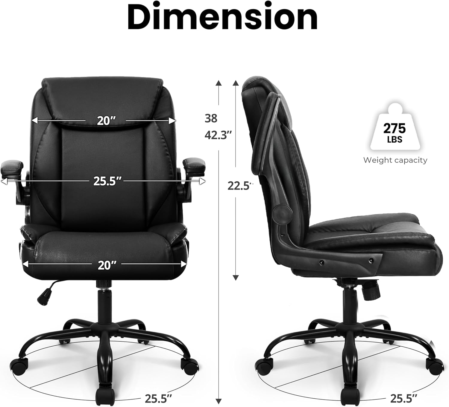 NEO CHAIR PU Leather Office Desk Chair with Adjustable Arms, All Black