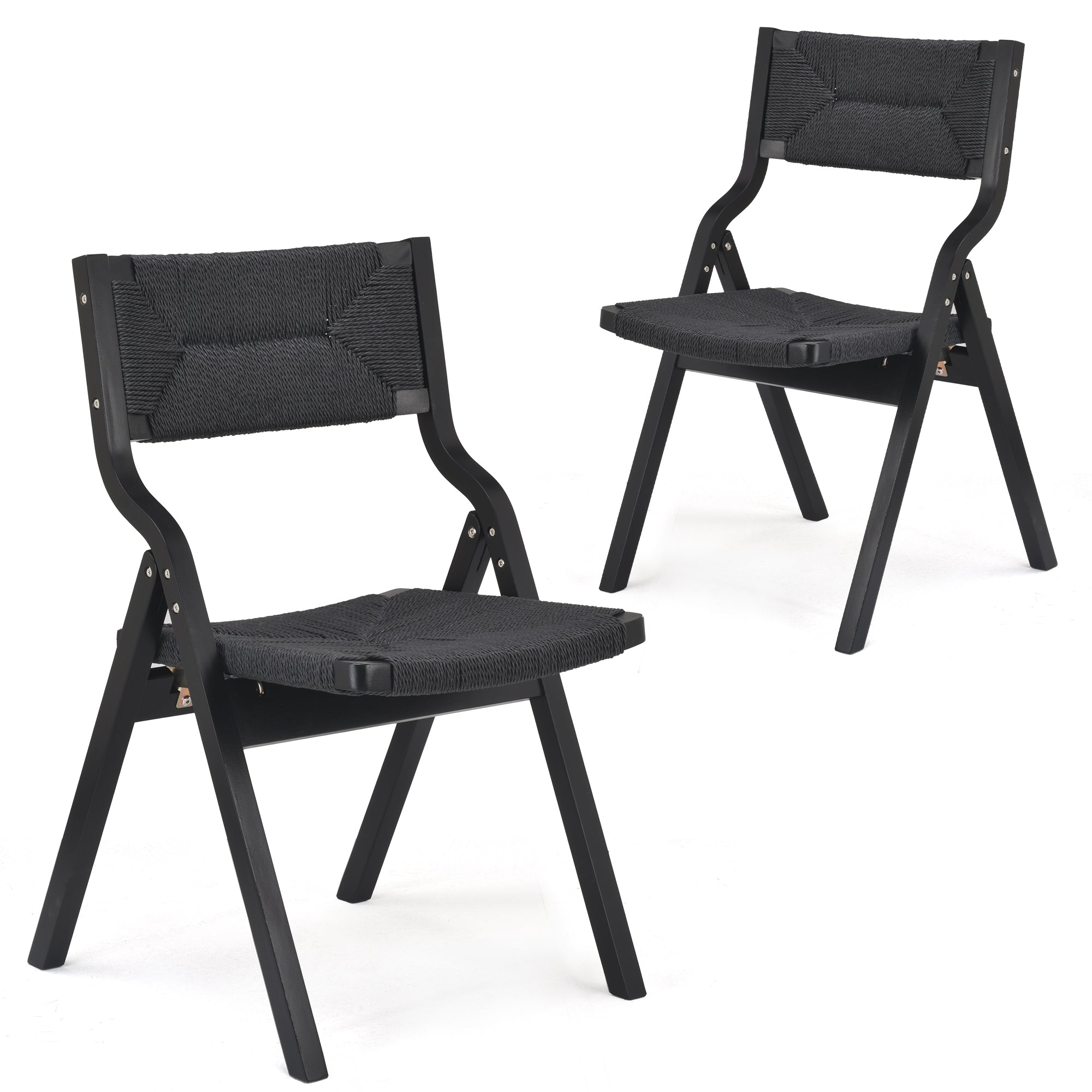 Compact Wood Folding Dining Chairs, Woven Backrest, Set of 2 - Platinum-Level Office Chairs
