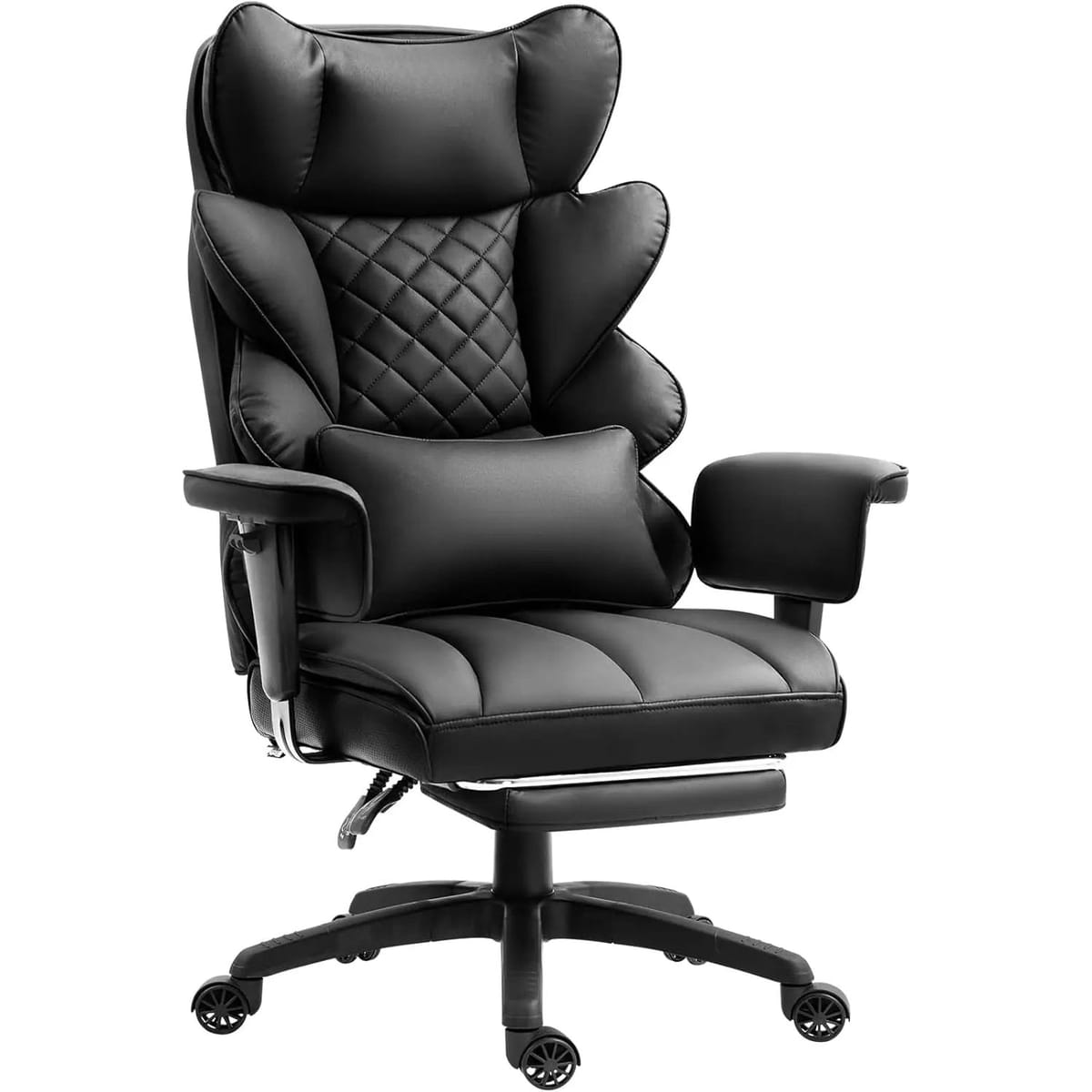 Dowinx big and tall office chair with pocket spring cushion, high back, adjustable armrests, lumbar support, footrest, brown PU leather.