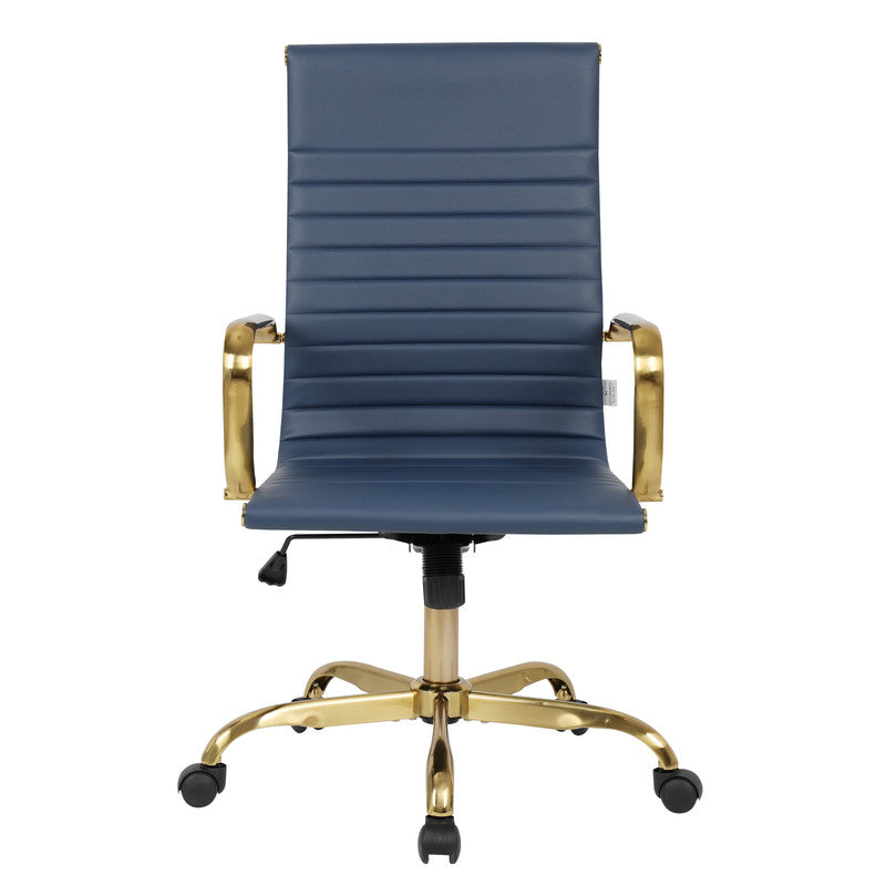 17 PCS Harris Modern High-Back Leather Upholstered Office Chair with Tilt & Swivel for Home Office - Navy Blue