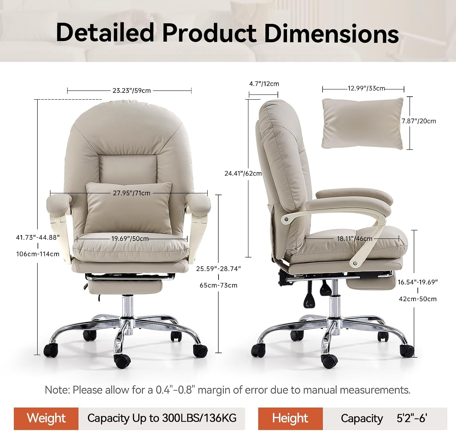 EMIAH Office Chair with Foot Rest Reclining Desk Chair Comfy, PU Leather