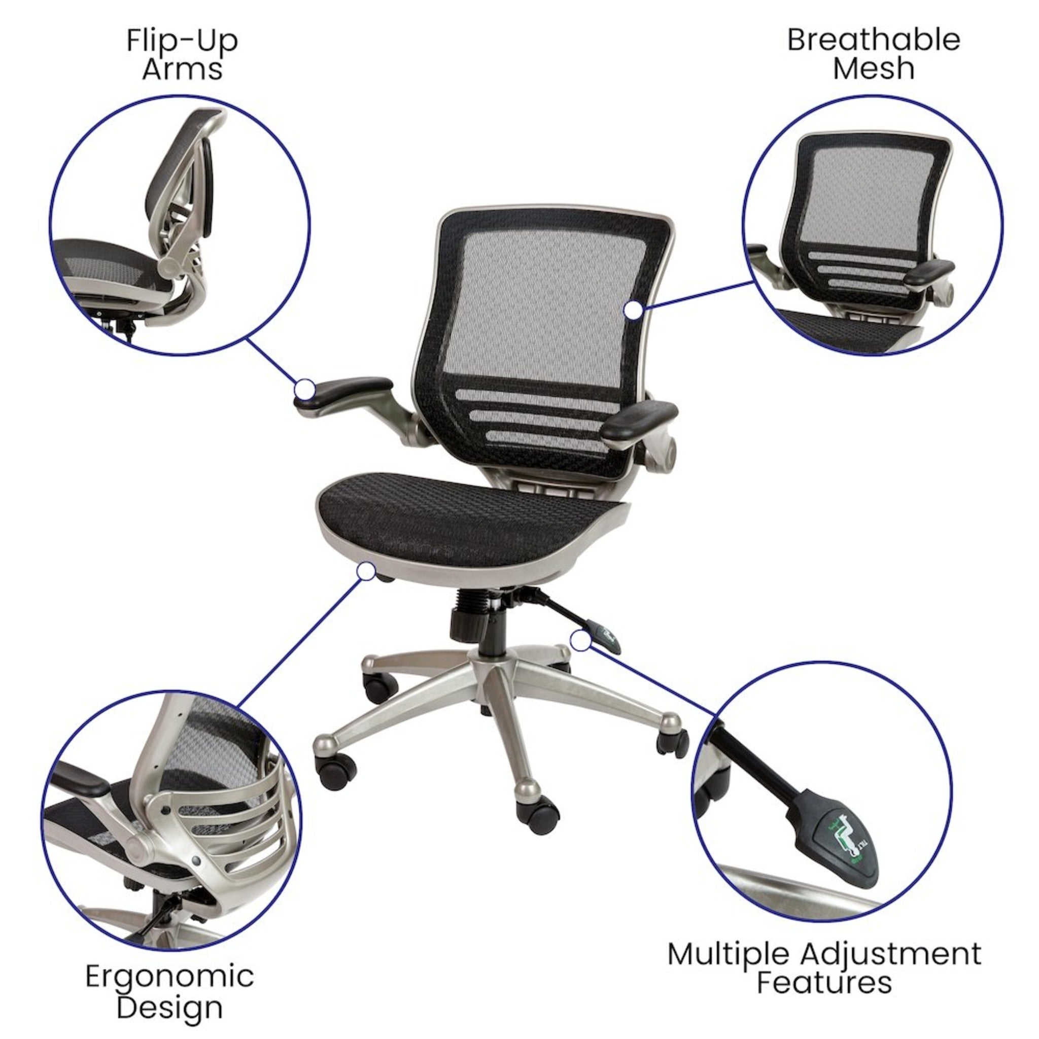 Mid-Back Black Mesh Executive Swivel Office Chair with Graphite Silver Frame