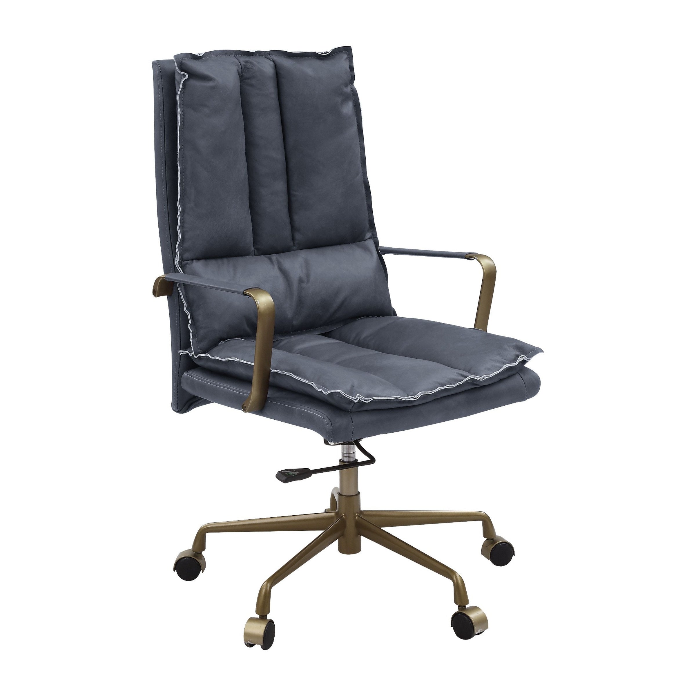 Gray Top Grain Leather Swivel Office Chair - Platinum-Level Office Chairs
