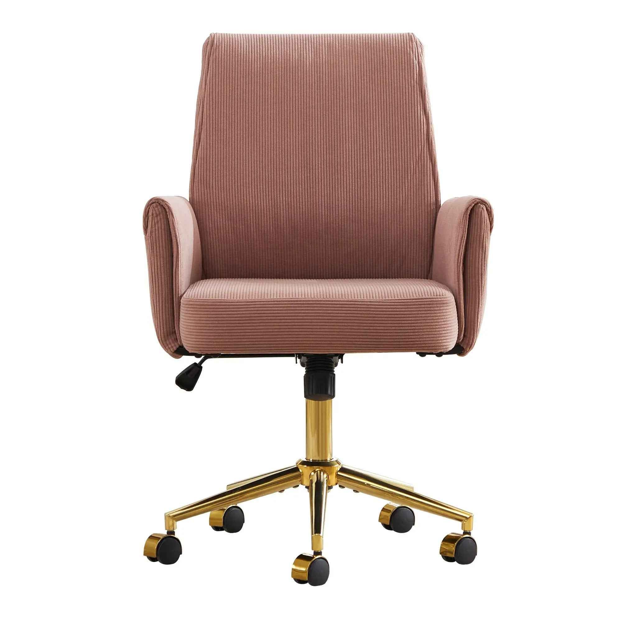 Pink Corduroy Office Chair with Gold Base - Ergonomic Comfort