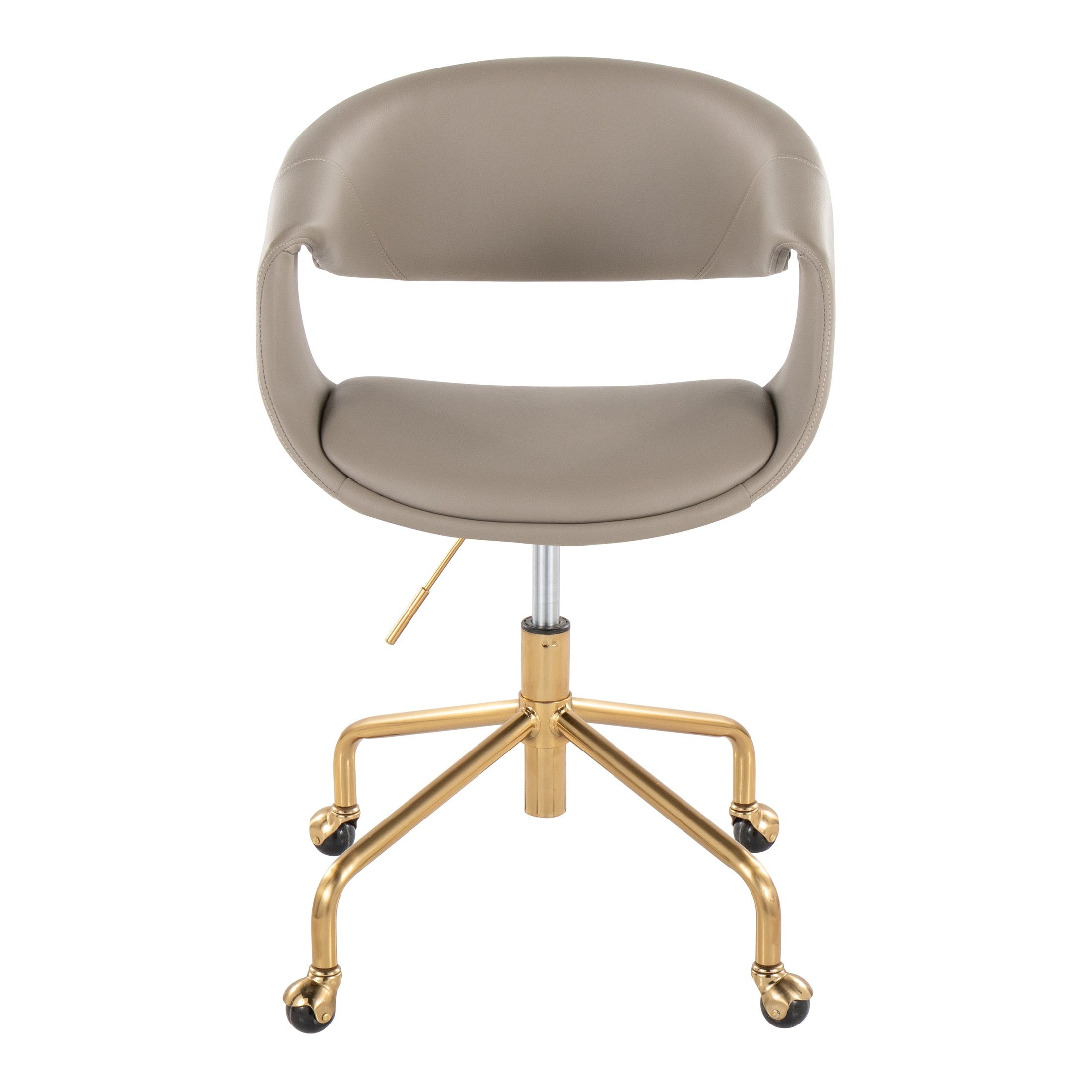 Light Grey Faux Leather Task Chair with Gold Swivel Base