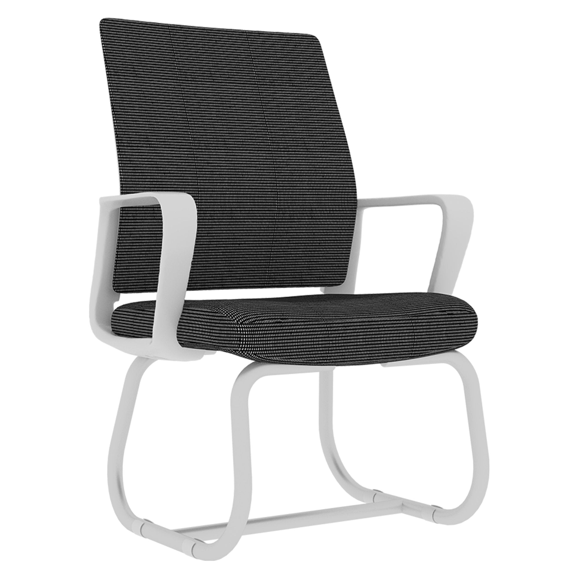 White and Black Mesh Back Modern Office Chair - side angle view on white background