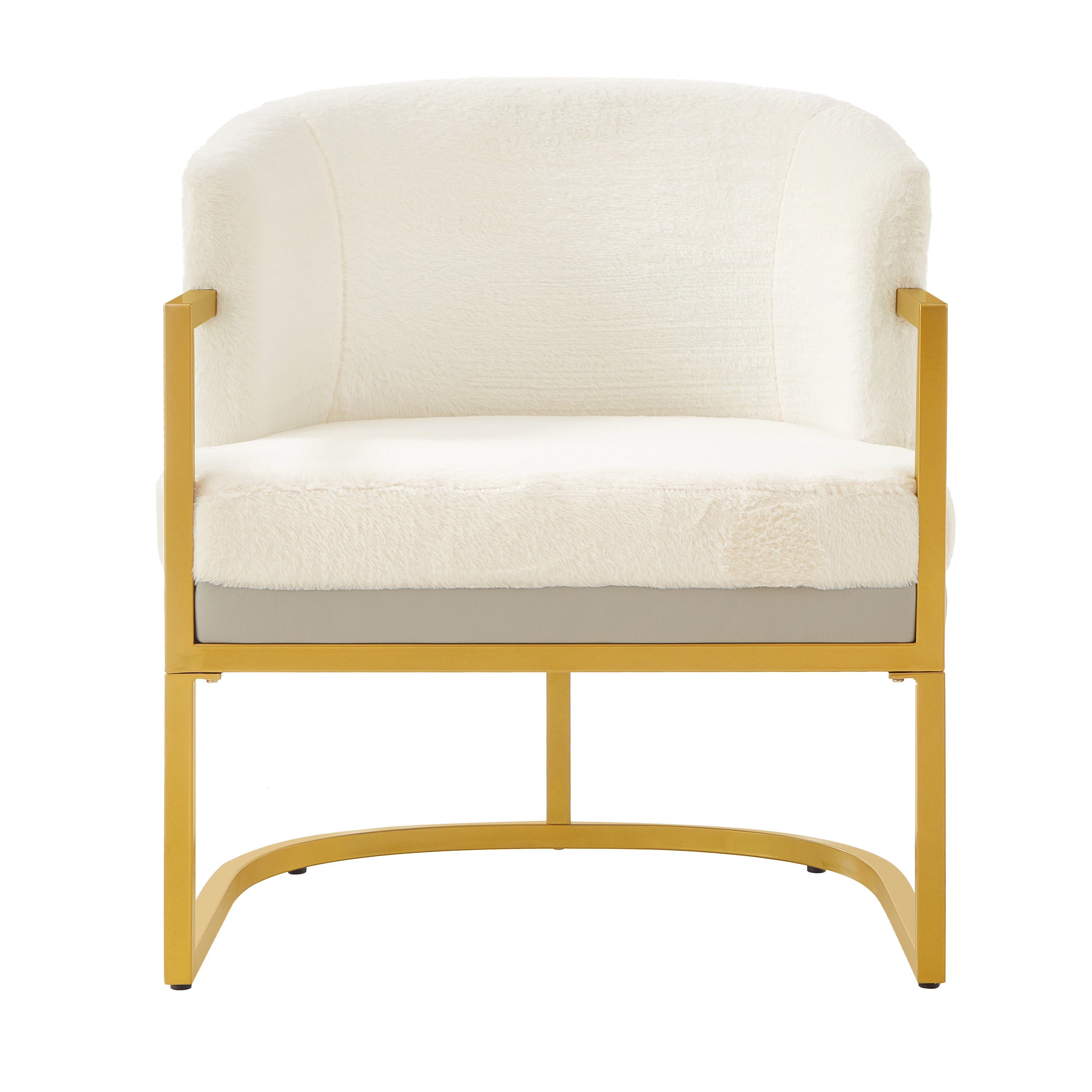 Luxurious Beige Faux Rabbit Fur Accent Chair With Gold Frame