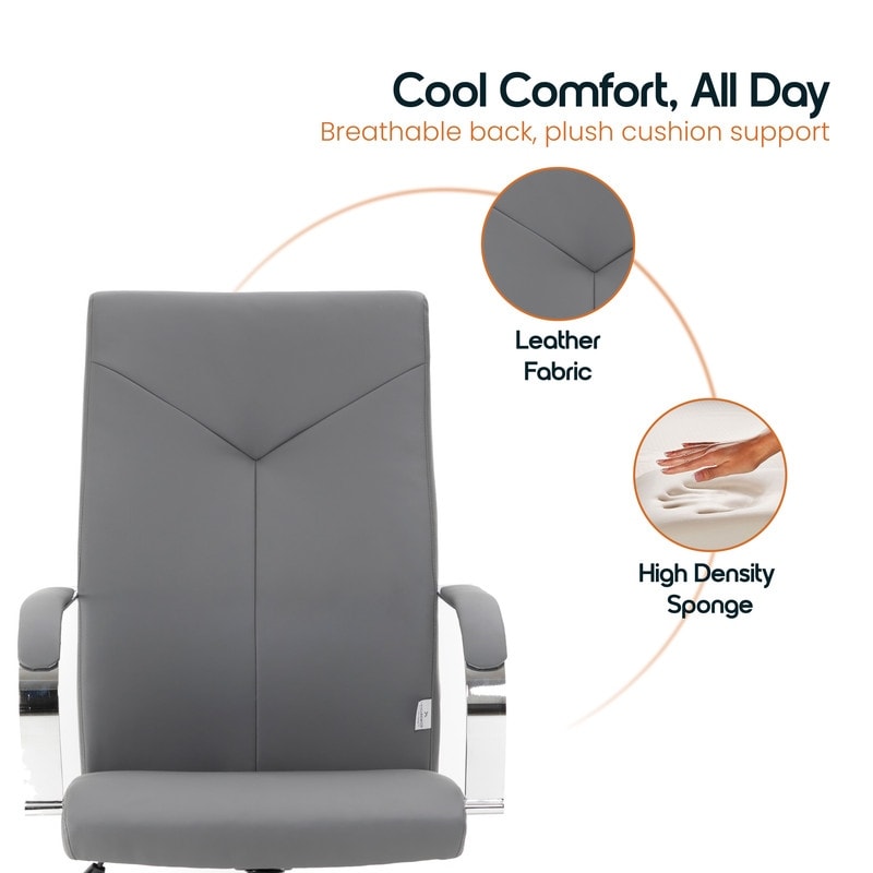 20 PCS Sonora Ergonomic High-Back Leather Desk Office Chair with Chrome Base and Tilt for Home Office - Grey