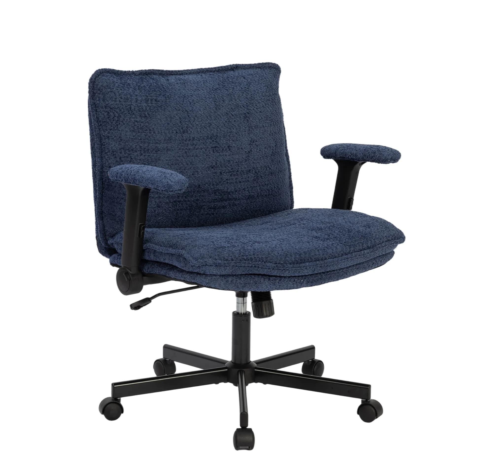 Navy Blue Chenille Fabric Swivel Office Chair with Armrest