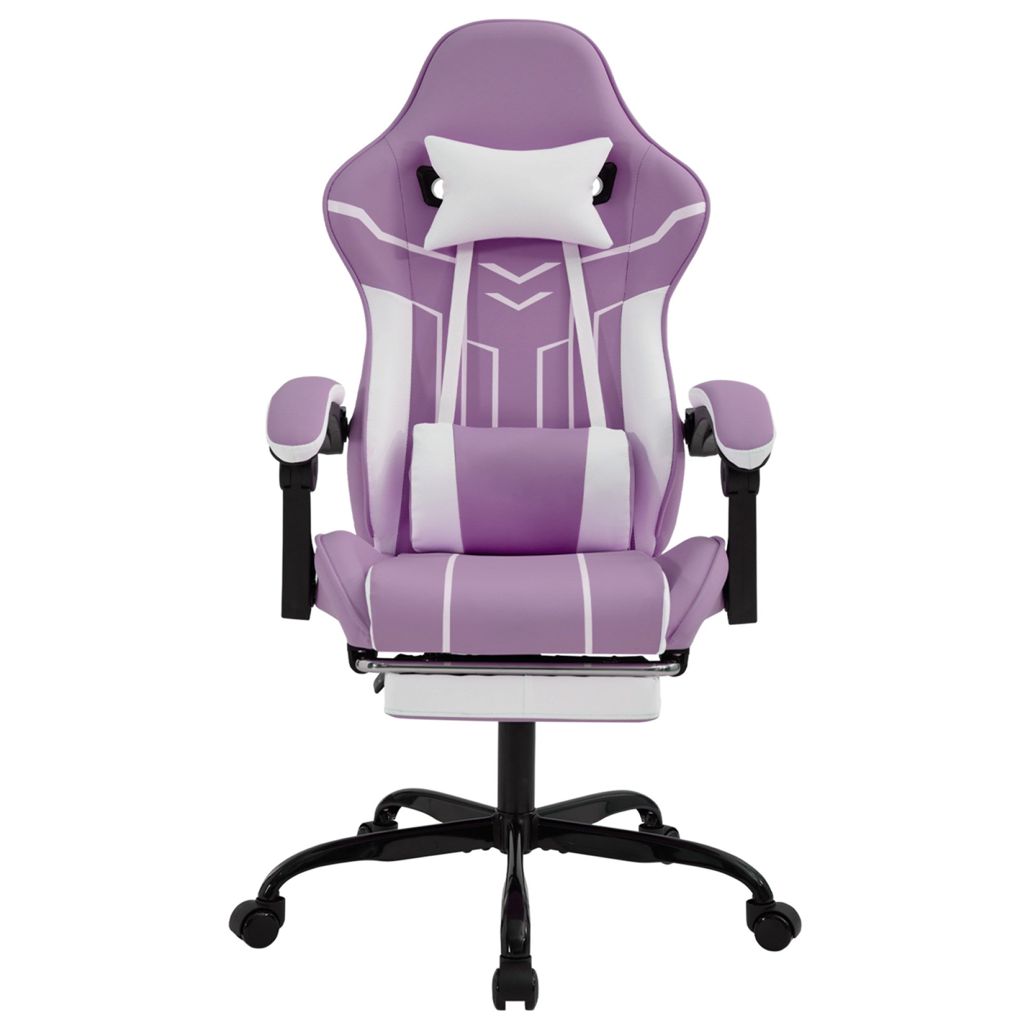 Purple and White Ergonomic Gaming Chair with Footrest - main product view on white background
