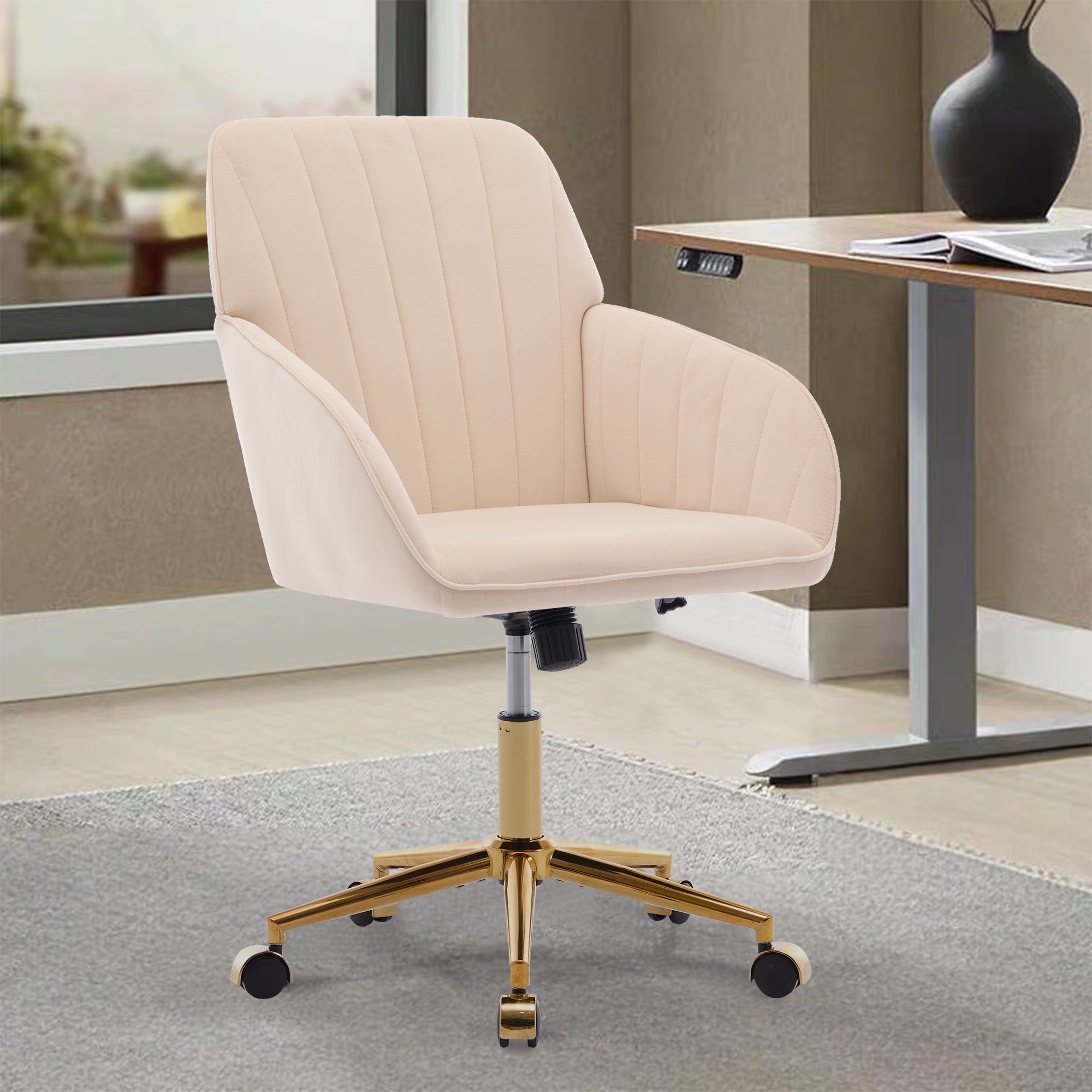TY khaki velvet ergonomic office chair – view 4