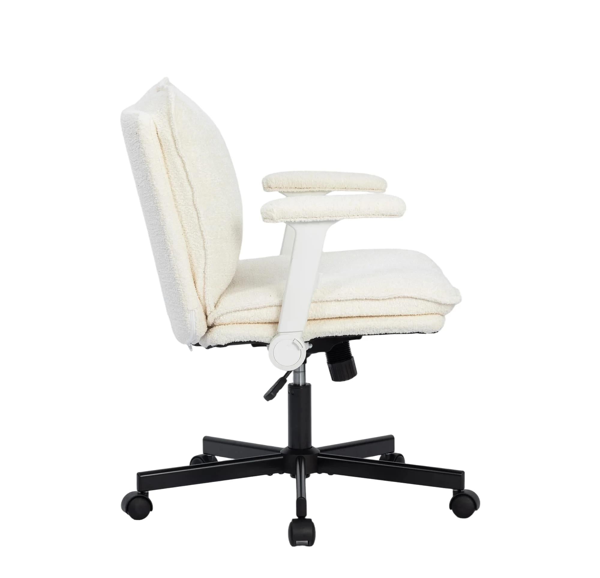 Beige Chenille Fabric Swivel Office Chair with Armrest