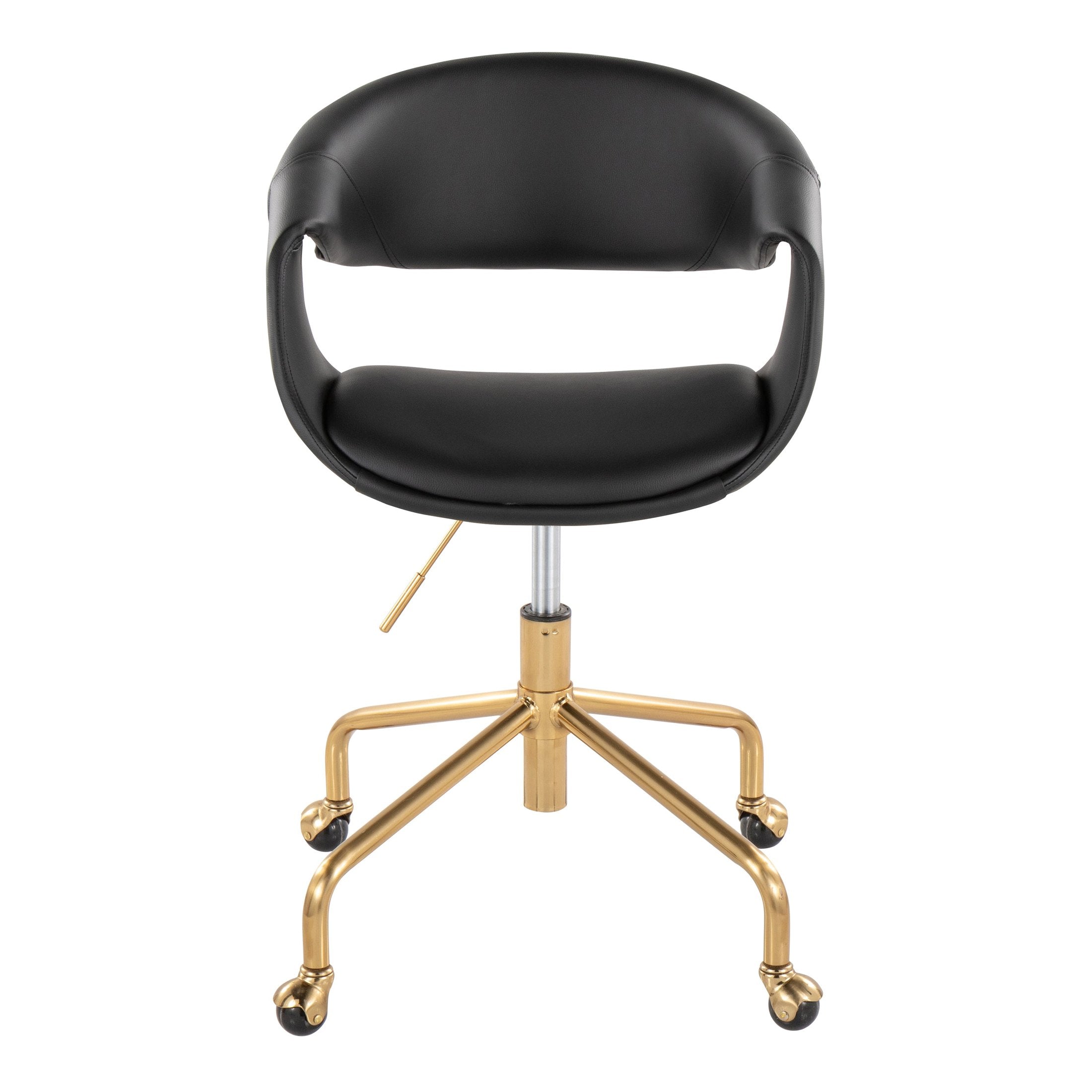 Black Faux Leather Task Chair with Gold Swivel Base