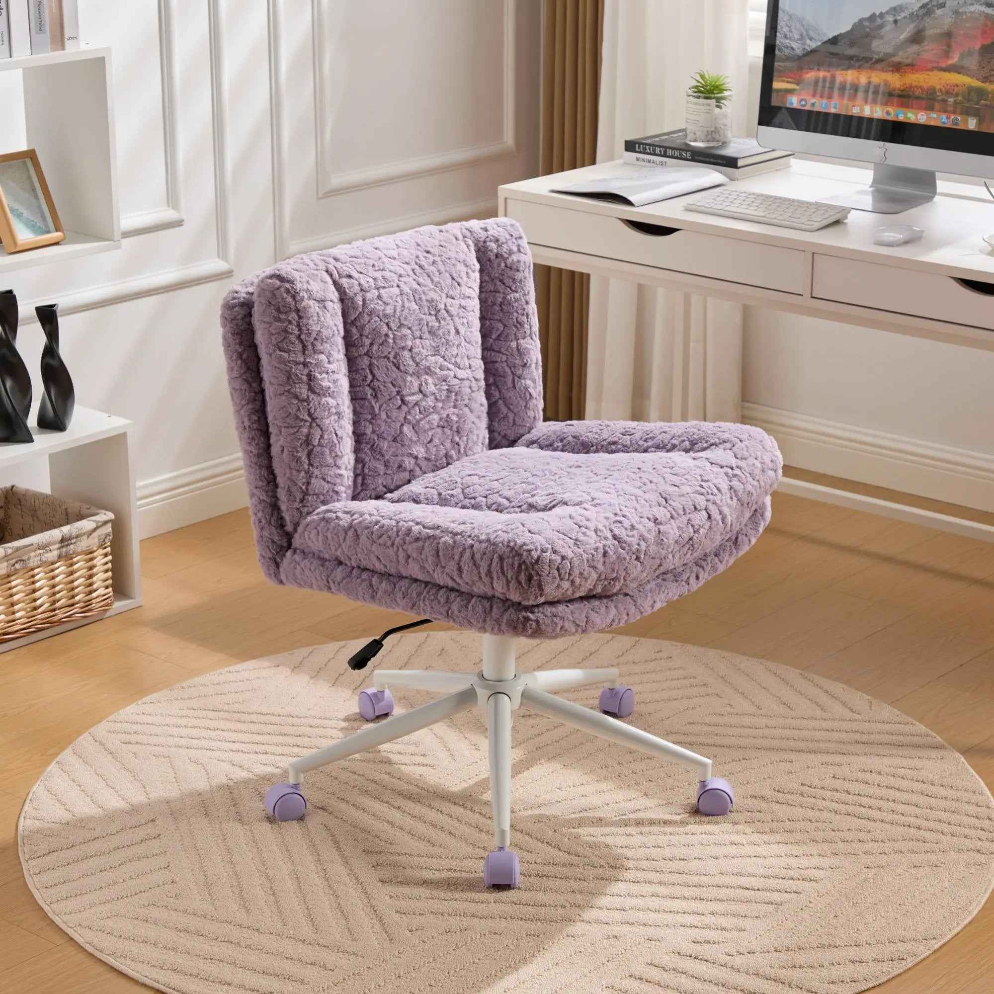 Violet Faux Fur Office Chair - Wider Seat & Adjustable Swivel