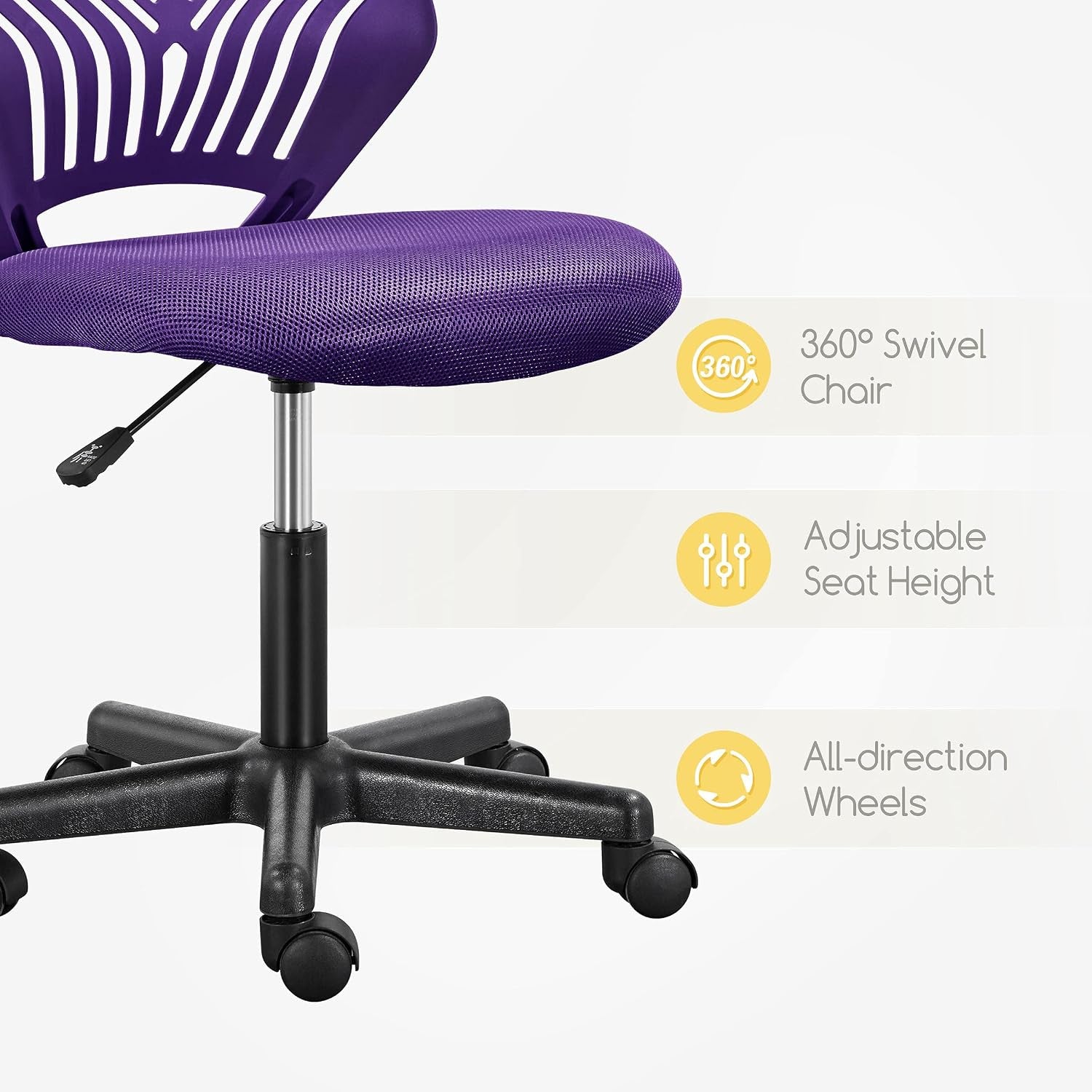 Yaheetech Student Desk Chair, Low-Back Armless Study Chair with Lumbar Support, Adjustable Swivel Office Chair for Home Bedroom School, Purple