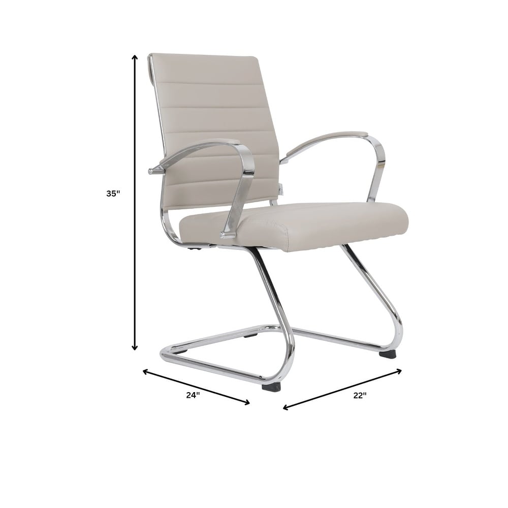 24 PCS Benmar Leather Upholstered Computer Office Chair with Sled Base, Padded Armrests for Home or Office - Tan