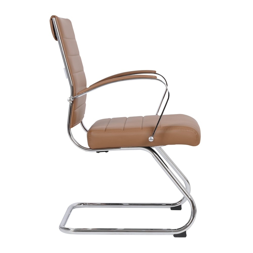 24 PCS Benmar Leather Upholstered Computer Office Chair with Sled Base, Padded Armrests for Home or Office - Light Brown