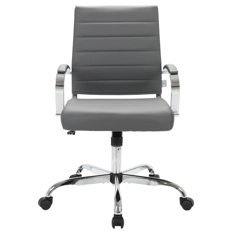 30 PCS Benmar Leather Office Desk Computer Chair with Ribbed Seat and Steel Frame - Grey