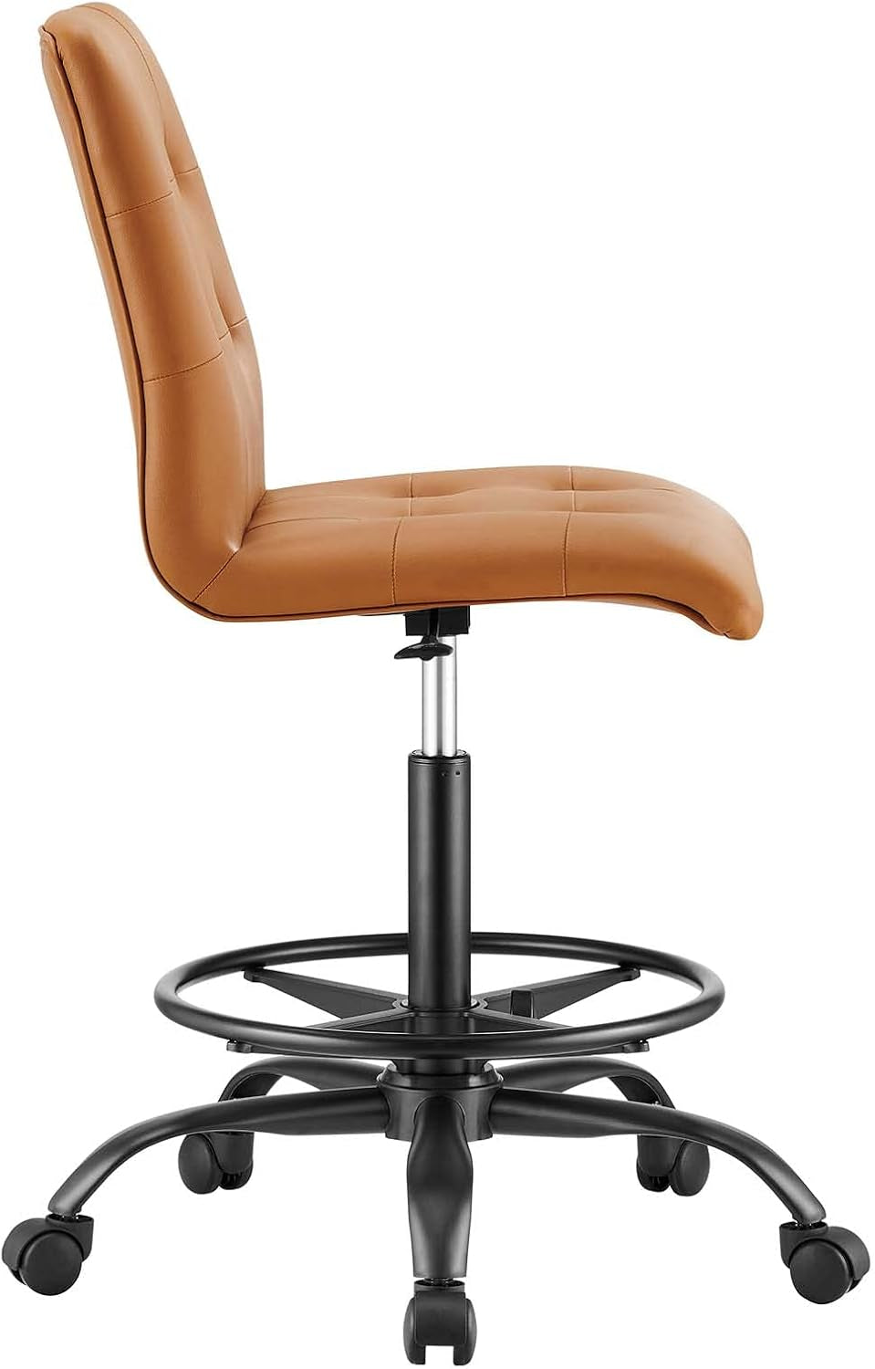 Modway Prim Armless Vegan Leather Drafting Chair in Black Tan