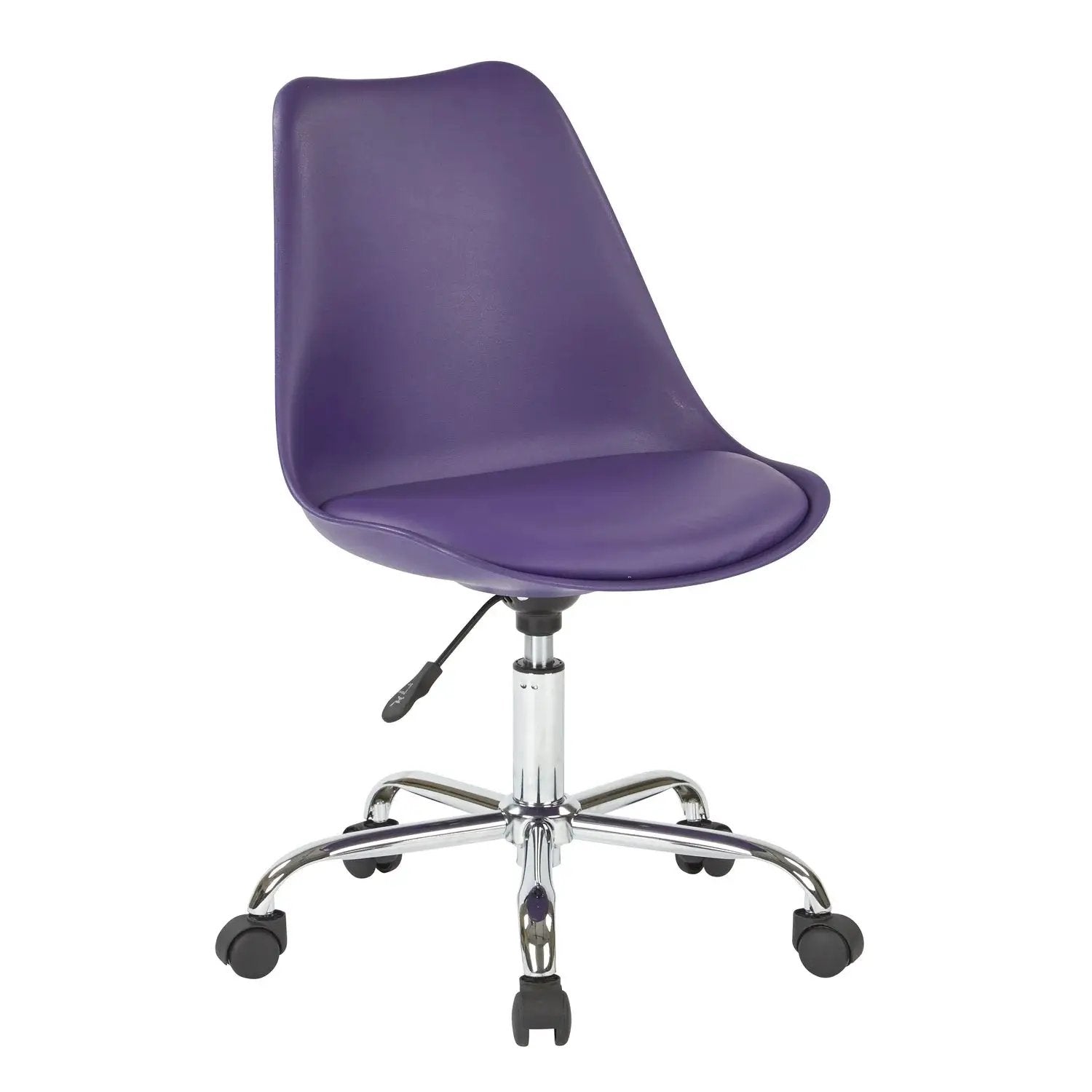 Emerson Office Chair by Office Star, purple upholstery with chrome pneumatic base and casters
