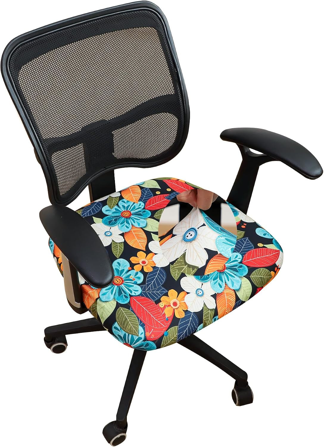 FORCHEER Floral Split Office Chair Covers Two Pieces Stretch Separated Desk Chair Slipcover Washable -Spring Floral