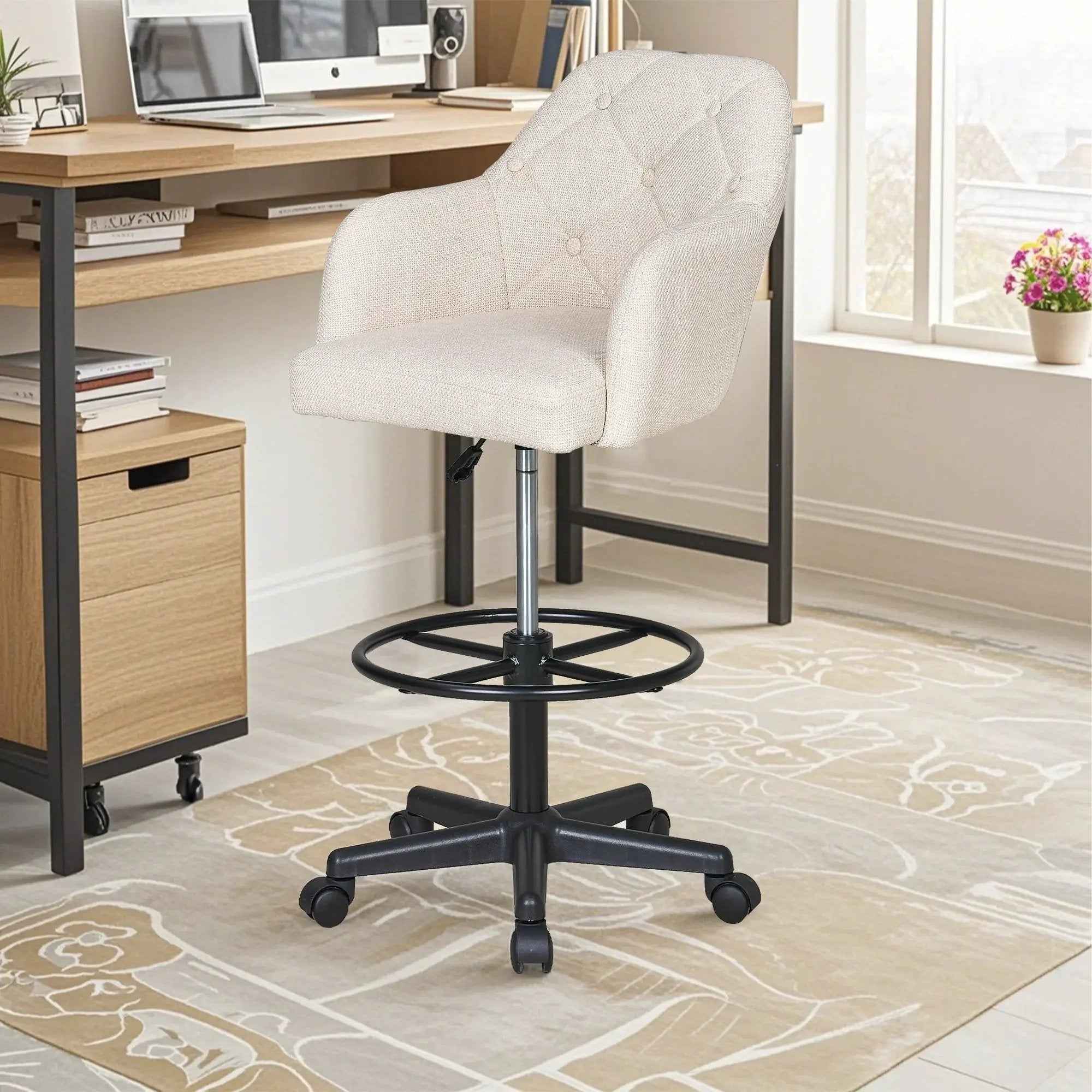 Drafting Chair Swivel Wingback Adjustable Height Office Comfort