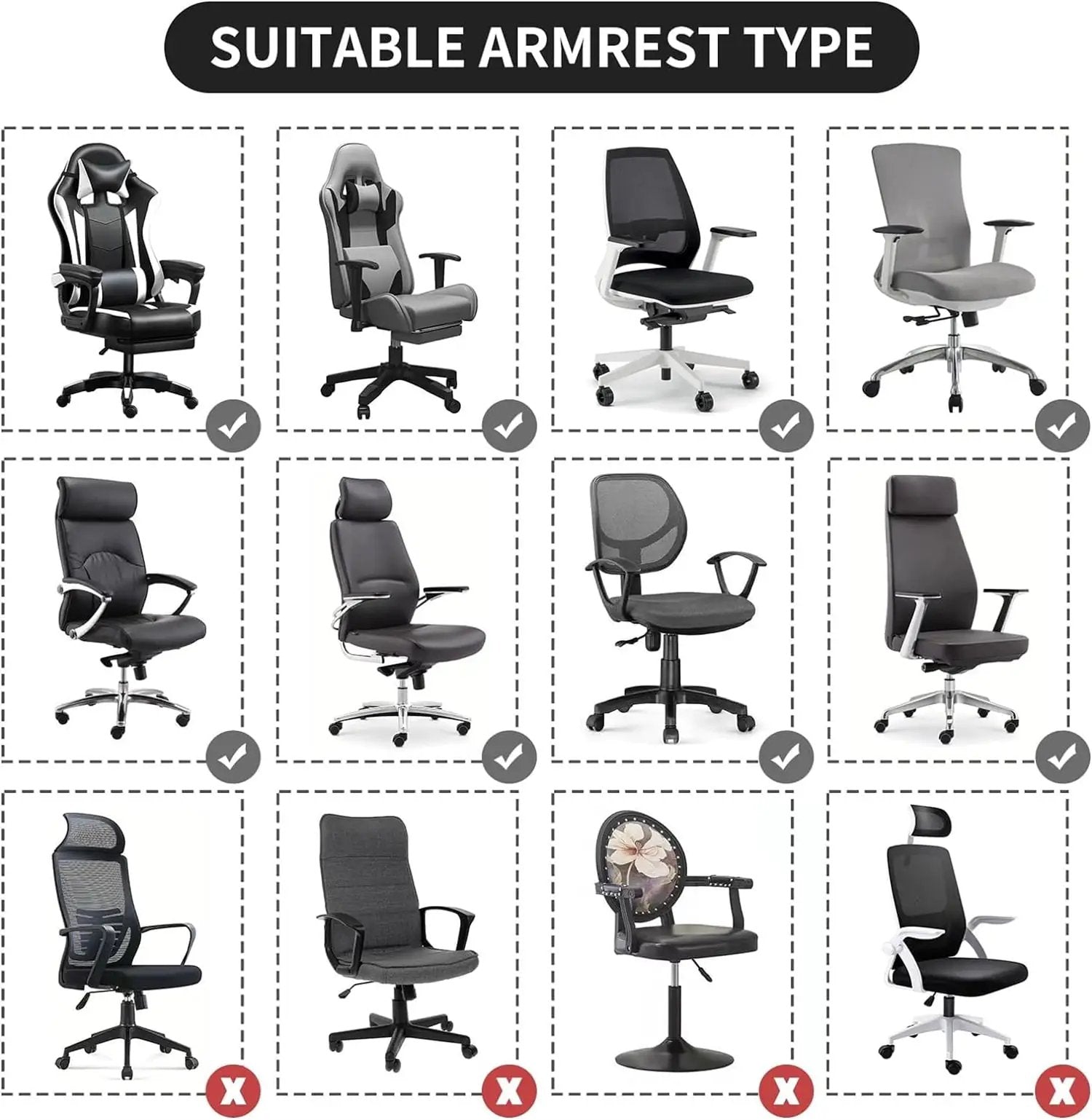Office Chair Arm Armrest Covers,Stretchable Slipcover Protector Sleeve for Computer Gaming Desk Rotating Chairs Easy Install & Clean, Comfortable,Universal Stretch Desk Chair Seat Cover Protector