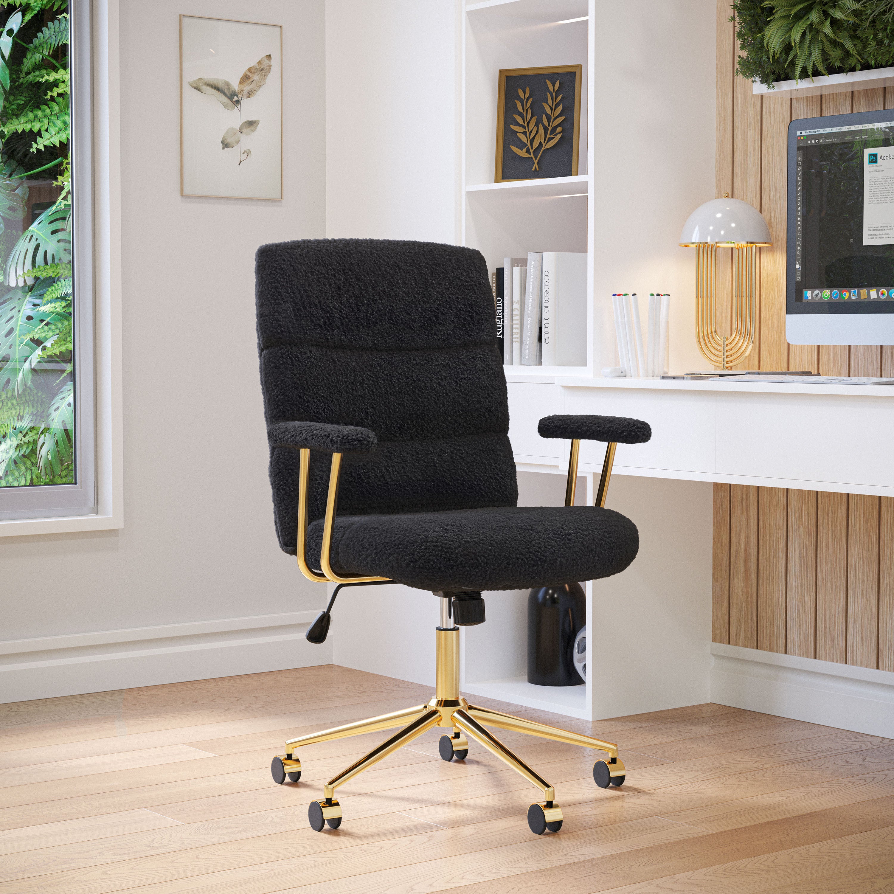 Boucle Office Chair, Black and Gold, Height Adjustable